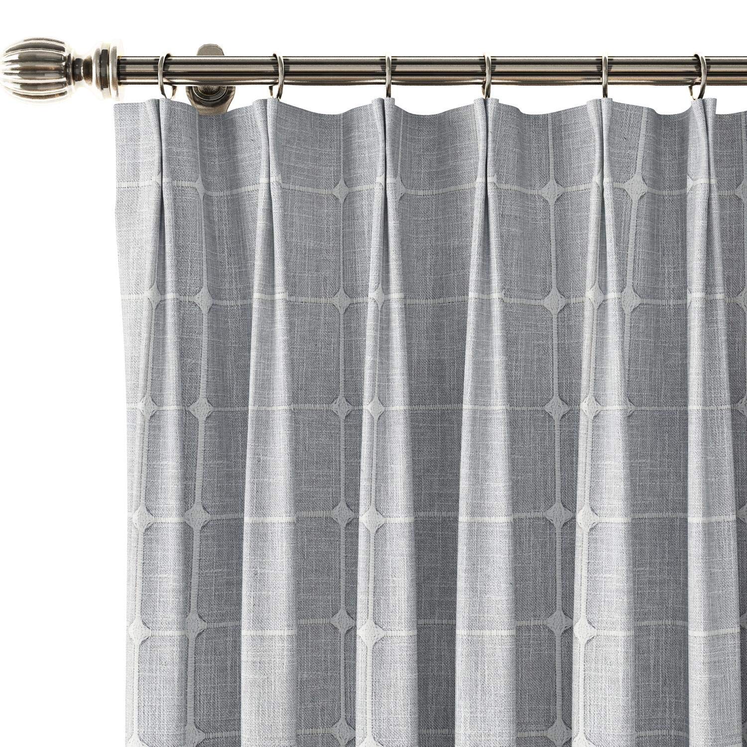 Macochico Light Grey Jacquard Pinch Pleat Linen Curtain Panel - Embroidered Room Darkening Drapes for Bedroom (72x96 Inches, 1 Panel) | Elegant Window Treatment with Lattice Design for Home & Office Decor