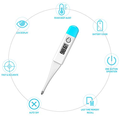 Fast & Accurate Digital Thermometer for Oral, Armpit & Rectal Use - Instant Body Temperature Reading for Adults, Kids & Babies - Perfect for Home, Travel & Medical Use