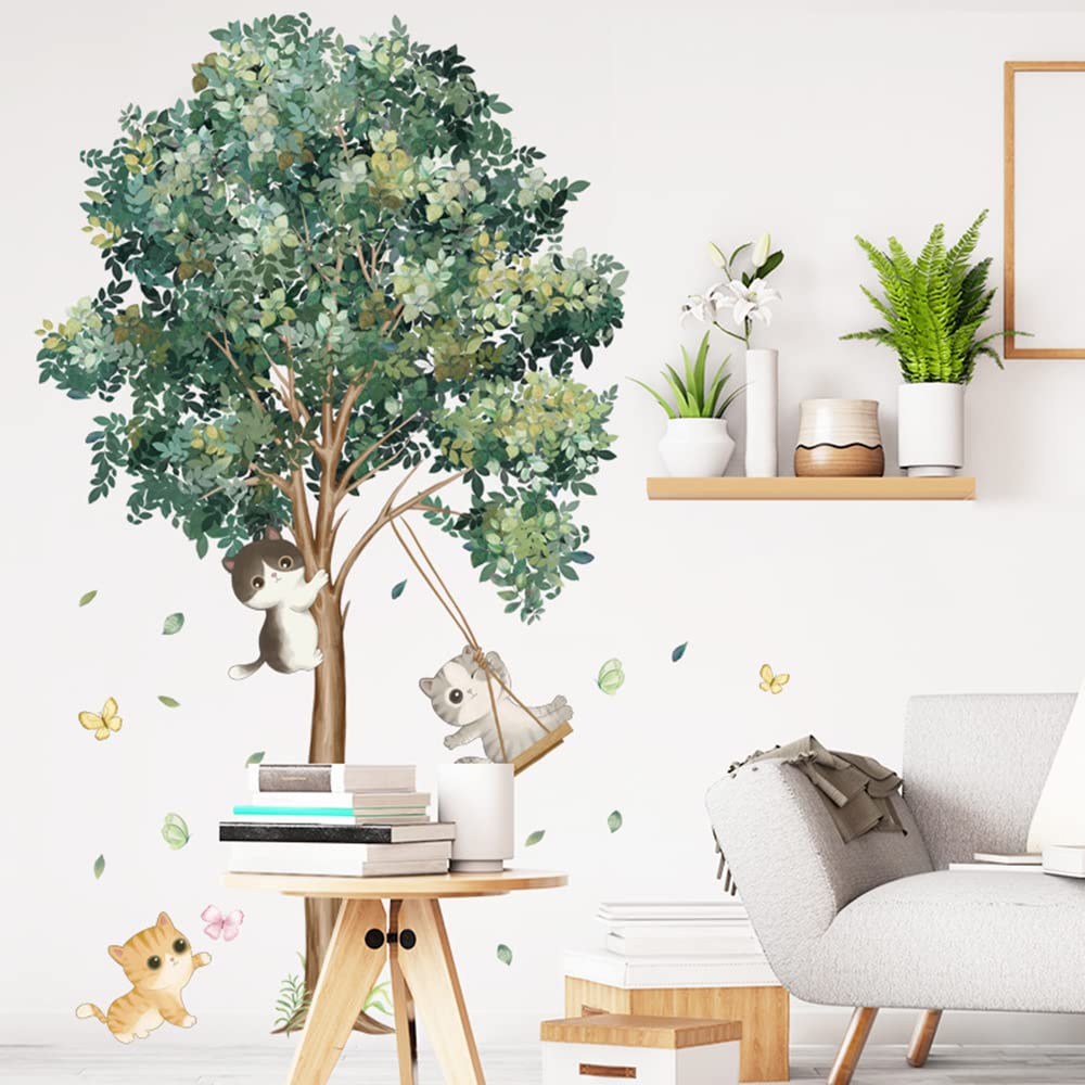 Wall Decals for Bedroom & Living Room - Cat and Tree Vinyl Stickers | Peel and Stick Home Decor for Nursery, Kids Room, Office (Easy to Apply & Remove)