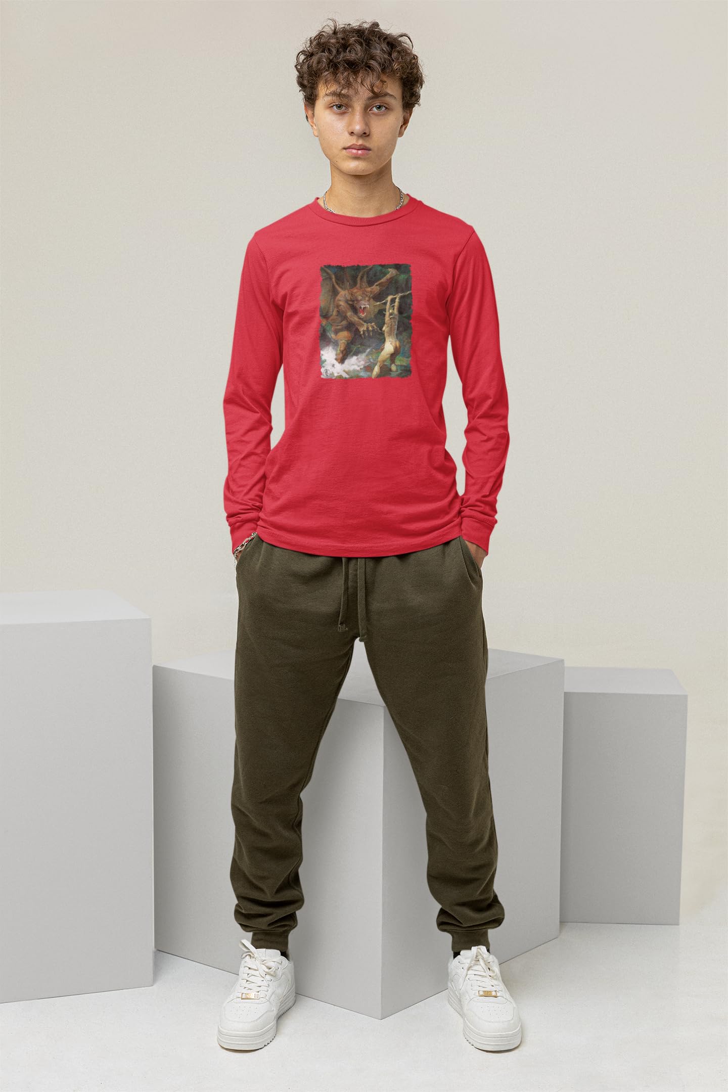 Frank Frazetta Beauty and The Beast Art Long Sleeve Graphic T-Shirt - Pop Culture Vintage Tee for Disney Fans & Fantasy Lovers - Perfect for Cosplay, Comic Con & Casual Wear
