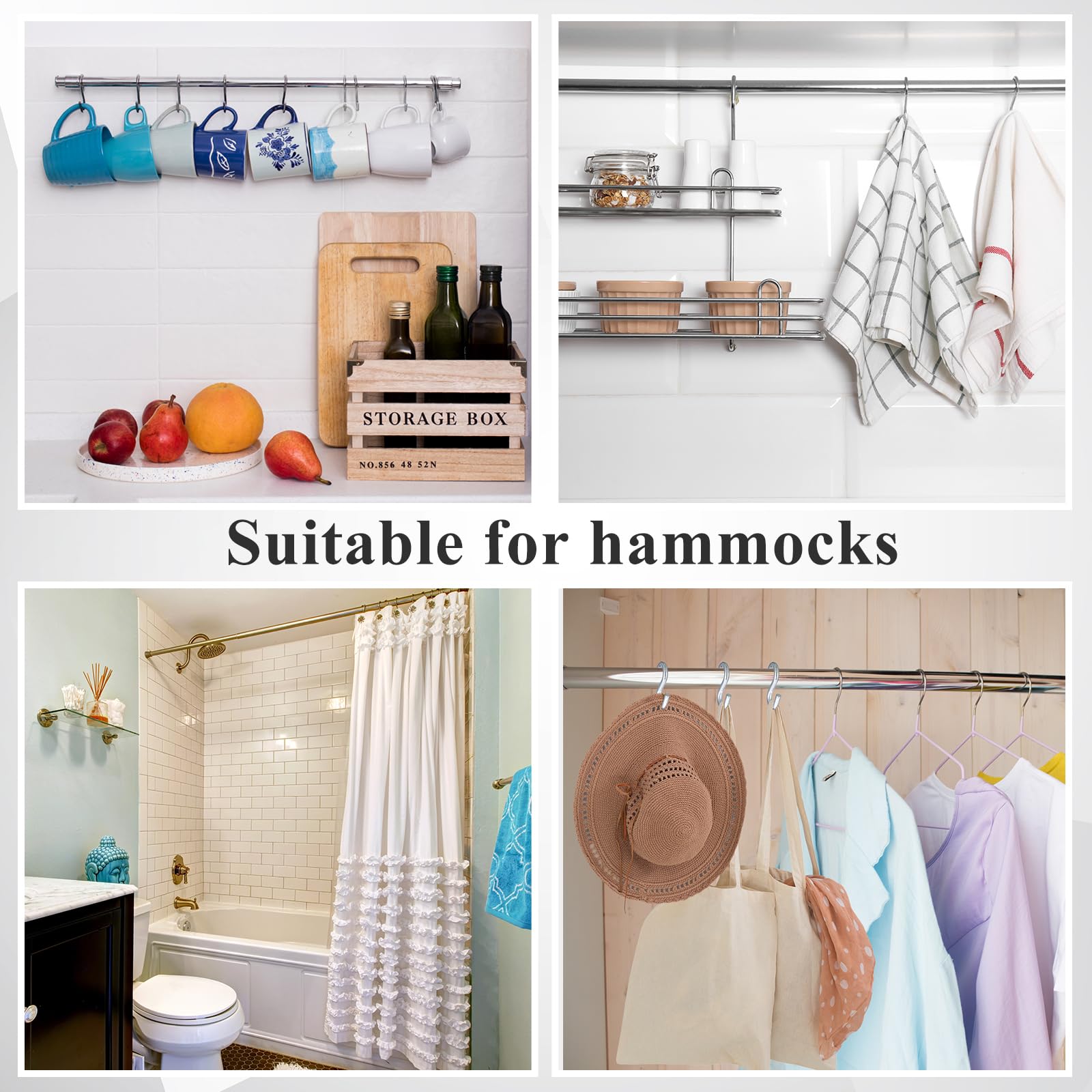 50 Pcs Heavy Duty S Hooks - 2 Inch Long, 1/4 Inch Thick Zinc Plated Utility Hooks for Hanging Hammocks, Swings, Buckets, Mesh Bags - Perfect for Garage, Garden, Home Organization & Outdoor Use