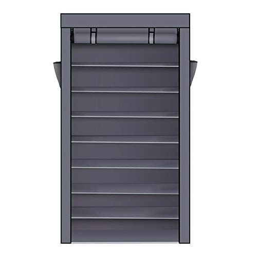 10-Tier Stackable Shoe Rack Organizer with Dustproof Cover - Holds 27 Pairs of Shoes, Space-Saving Metal Frame & Non-Woven Fabric Shelves for Closet, Entryway or Bedroom Storage (Gray)