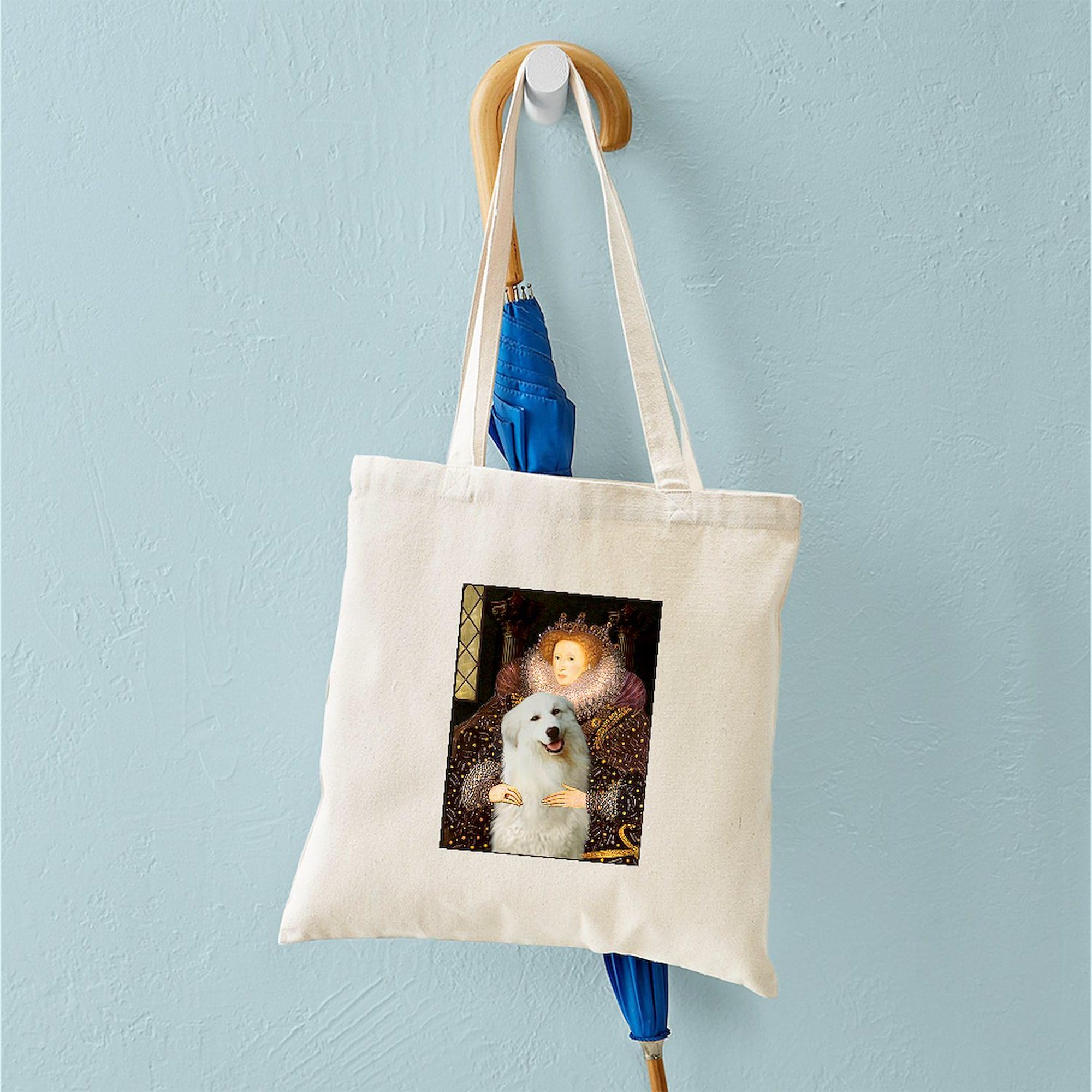 Queen's Great Pyrenees Tote Bag - Natural Canvas Reusable Shopping Bag for Groceries, Beach & Everyday Use | Eco-Friendly Cotton Tote with Dog Lover Design