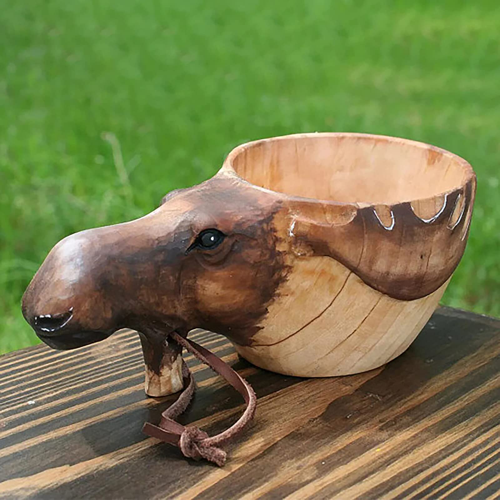 Hand-Carved Wooden Water Cup - Bear Fish Pig Deer Fox Wolf Design - Unique Home Decor & Camping Mug for Men & Women - Perfect for Coffee, Tea, Beer & Outdoor Travel - Eco-Friendly Wooden Crafts Gift