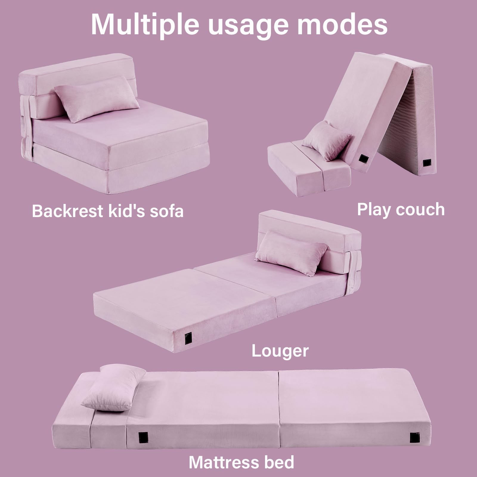 Foldable Kids Floor Mattress with Pillow - Washable Toddler Nap Mat, Convertible Sofa Bed Chair for Boys & Girls - Portable & Space-Saving with Storage Bag - Perfect for Daycare, Sleepovers, Travel and Home Use