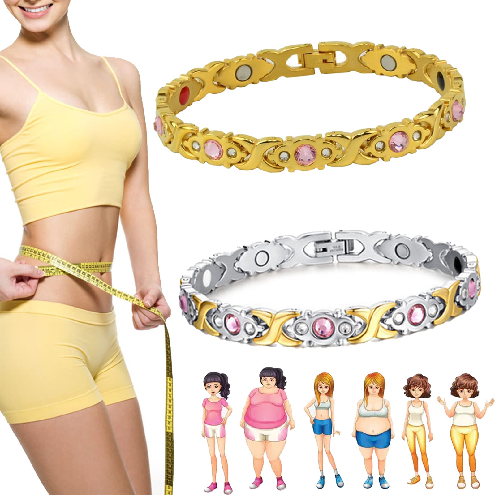 Metiz Plus Germanium Bracelet for Women - Adjustable Lymph Detox Magnetic Therapy Bracelet in Gold & Silver Gold - Improve Circulation & Wellness - Perfect for Yoga, Workouts & Daily Wear