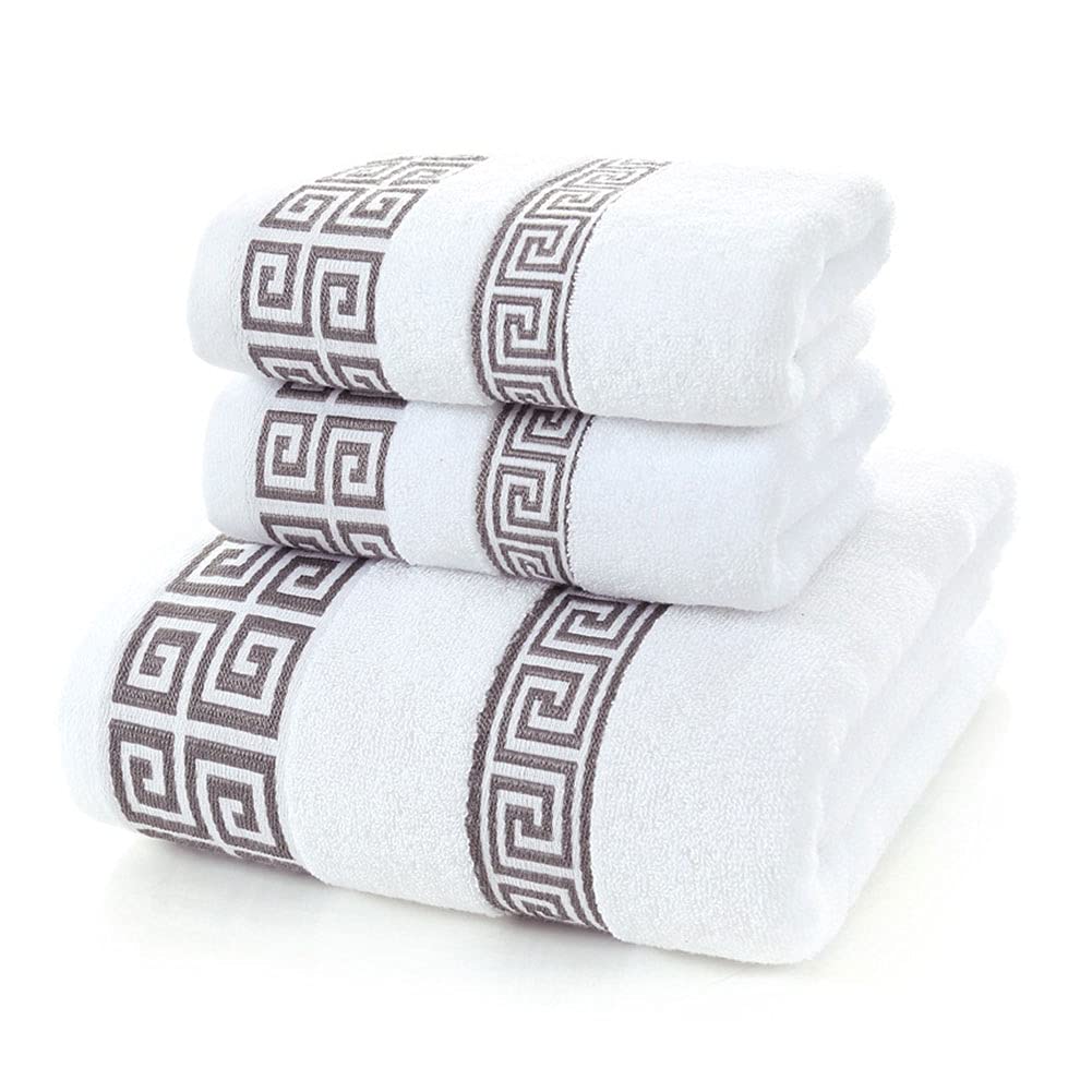 Premium 100% Cotton Highly Absorbent Embroidered Bath Towel Set - 3 Piece Luxury Hotel & Spa Quality Towels (1 Bath Towel + 2 Hand Towels) - Extra Thick & Soft for Beach, Pool, Gym & Home Use