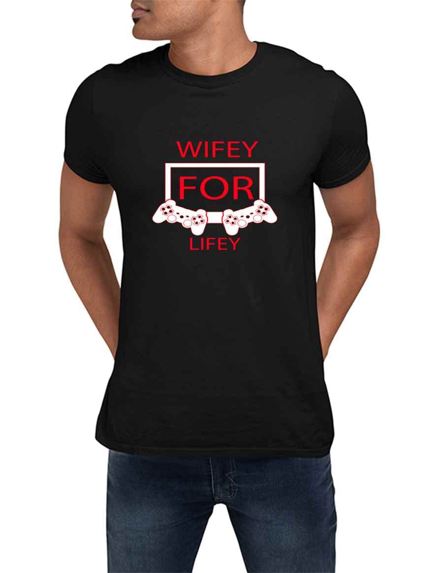 Funny 'Wifey for Lifey' Black T-Shirt - Best Gift for Men, Women, Couples, Friends & Coworkers - Birthday, Christmas, Anniversary Present - Perfect for Casual Wear, Date Nights & Couple Outfits