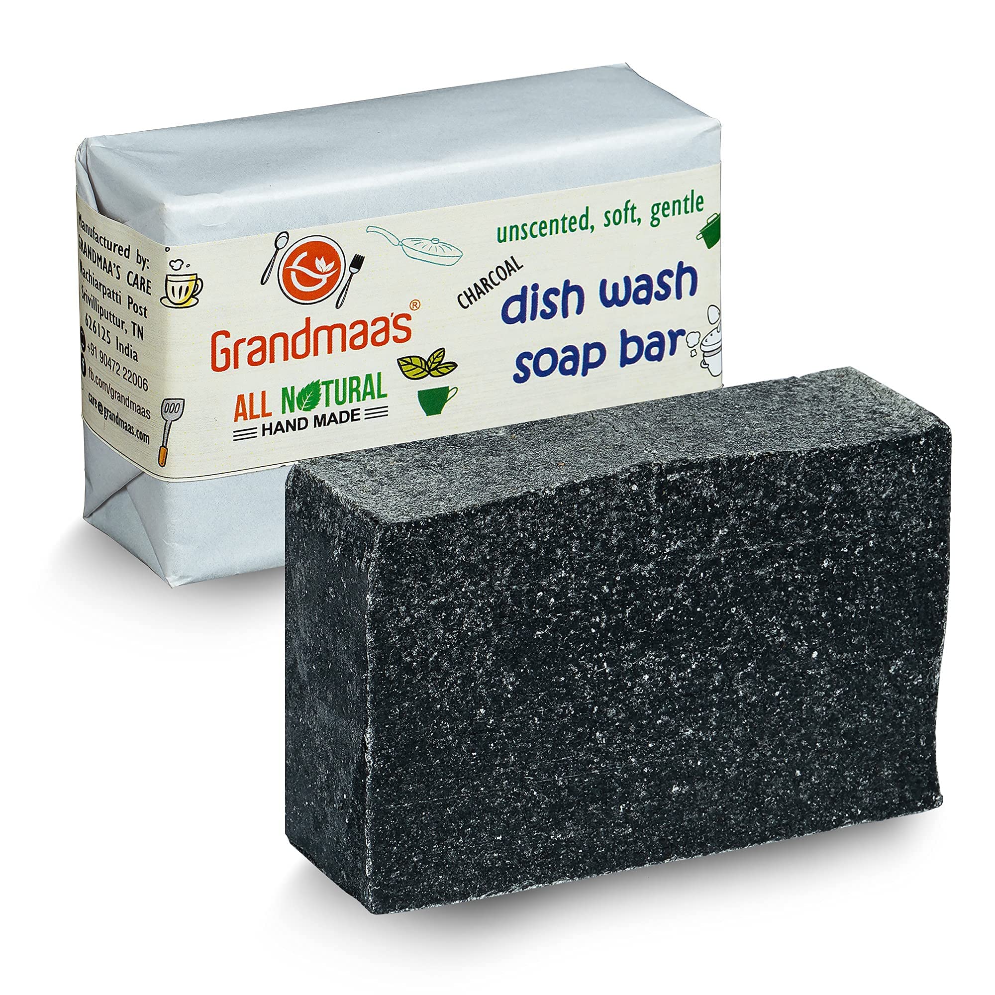 Grandma's Natural Dishwashing Soap Bars (4-Pack, 100g Each) - Unscented, Eco-Friendly & Vessel Safe - Gentle for Hands & Delicate Dishes - Perfect for Camping, RV Travel & Zero-Waste Homes