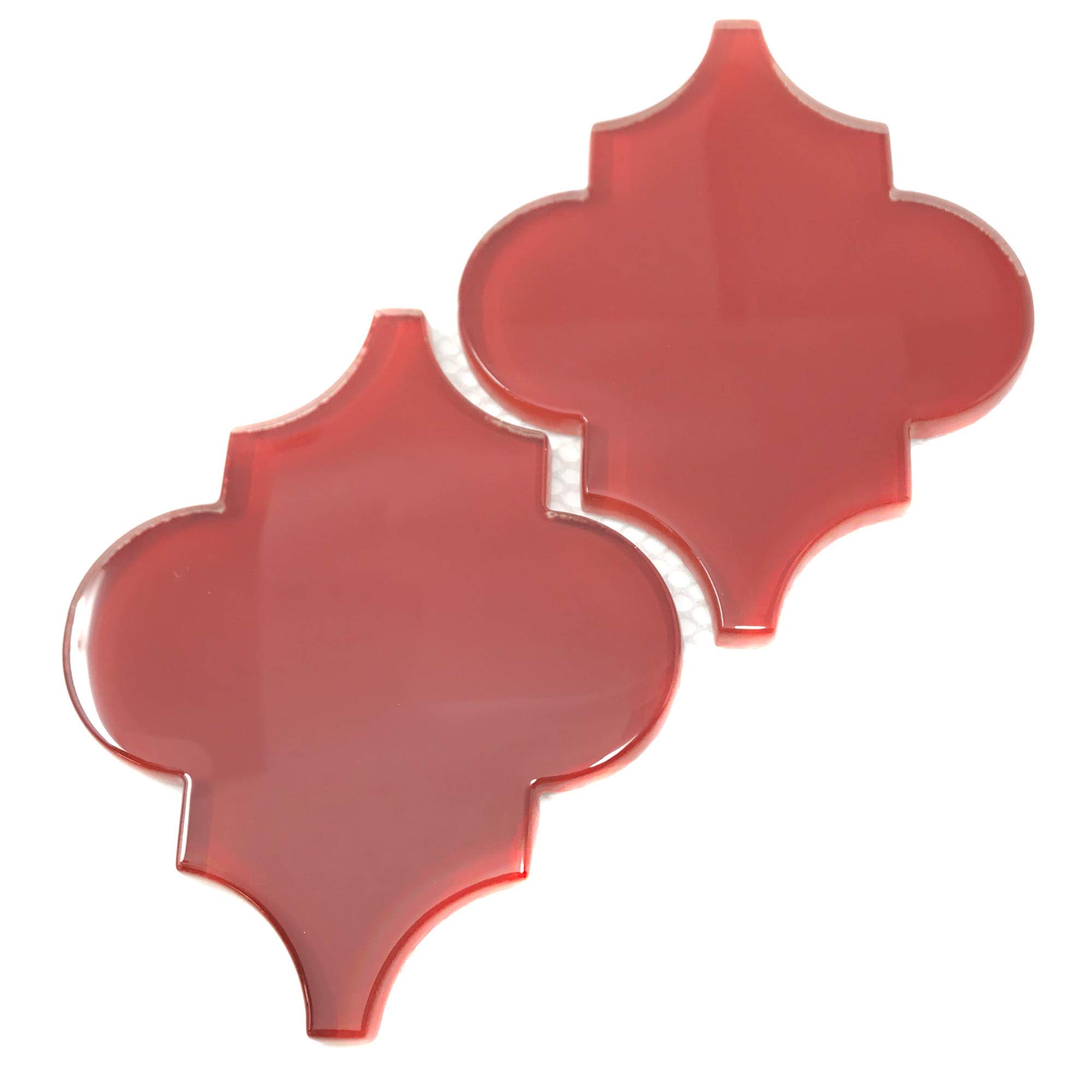 Giorbello Ruby Red Glass Arabesque Tile Sample - Handmade Mosaic for Kitchen Backsplash, Bathroom Wall, and DIY Home Decor