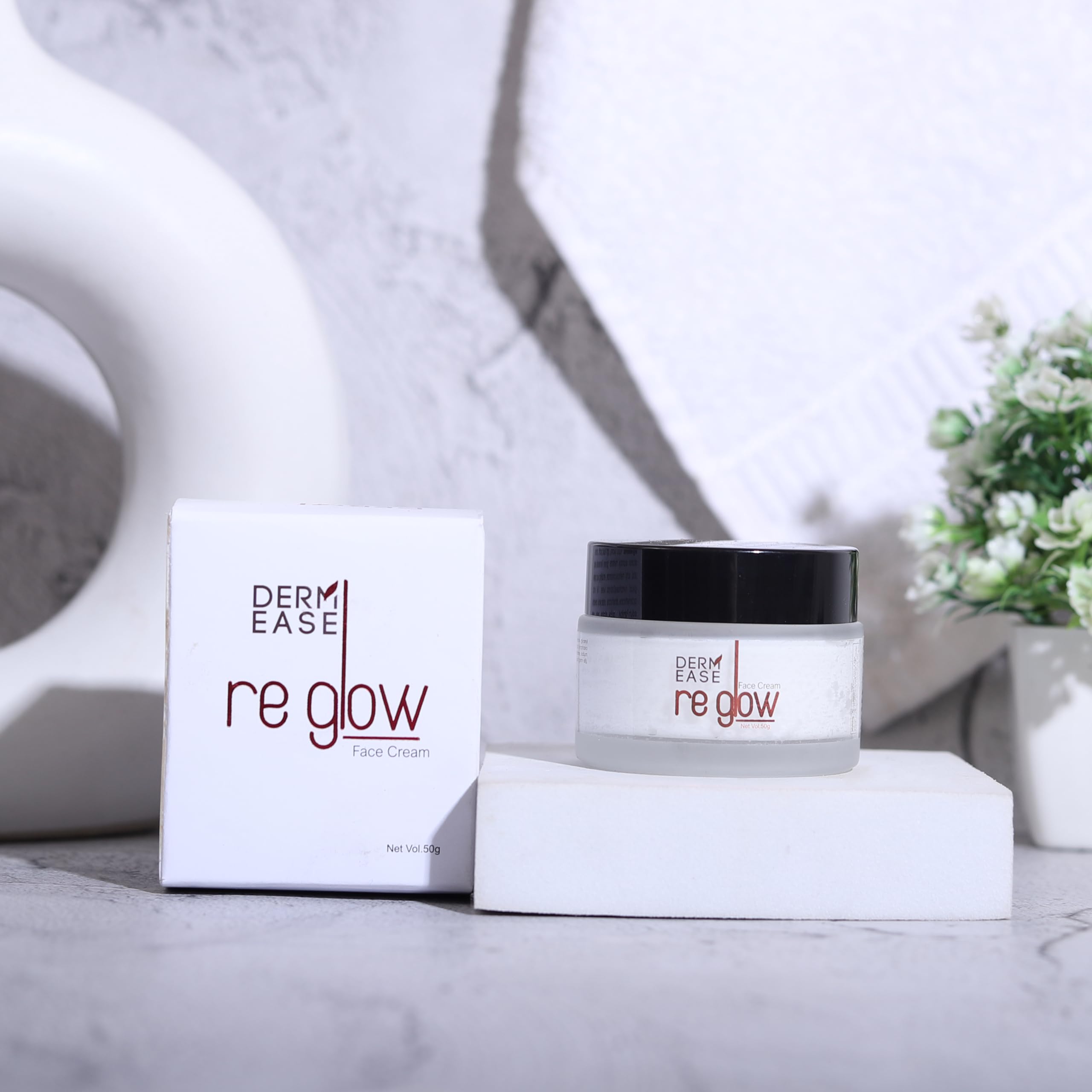 Derm Ease Re Glow Skin Radiance Whitening Cream with Wheat Germ Oil & Water Lily Extract - 50g Brightening Moisturizer for Face & Neck - Perfect for Daily Skincare Routine & Nighttime Use
