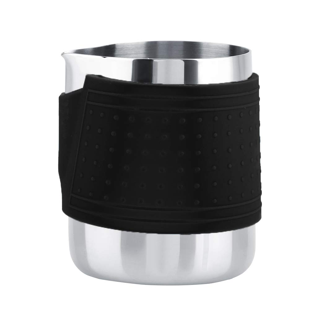 Premium 350ml Coffee Frothing Pitcher - Heat Proof Milk Steaming Cup for Latte, Cappuccino & Hot Chocolate - Barista-Grade Coffee Accessory for Home & Cafe Use (Black) - Perfect for Espresso Machines & Milk Frothers