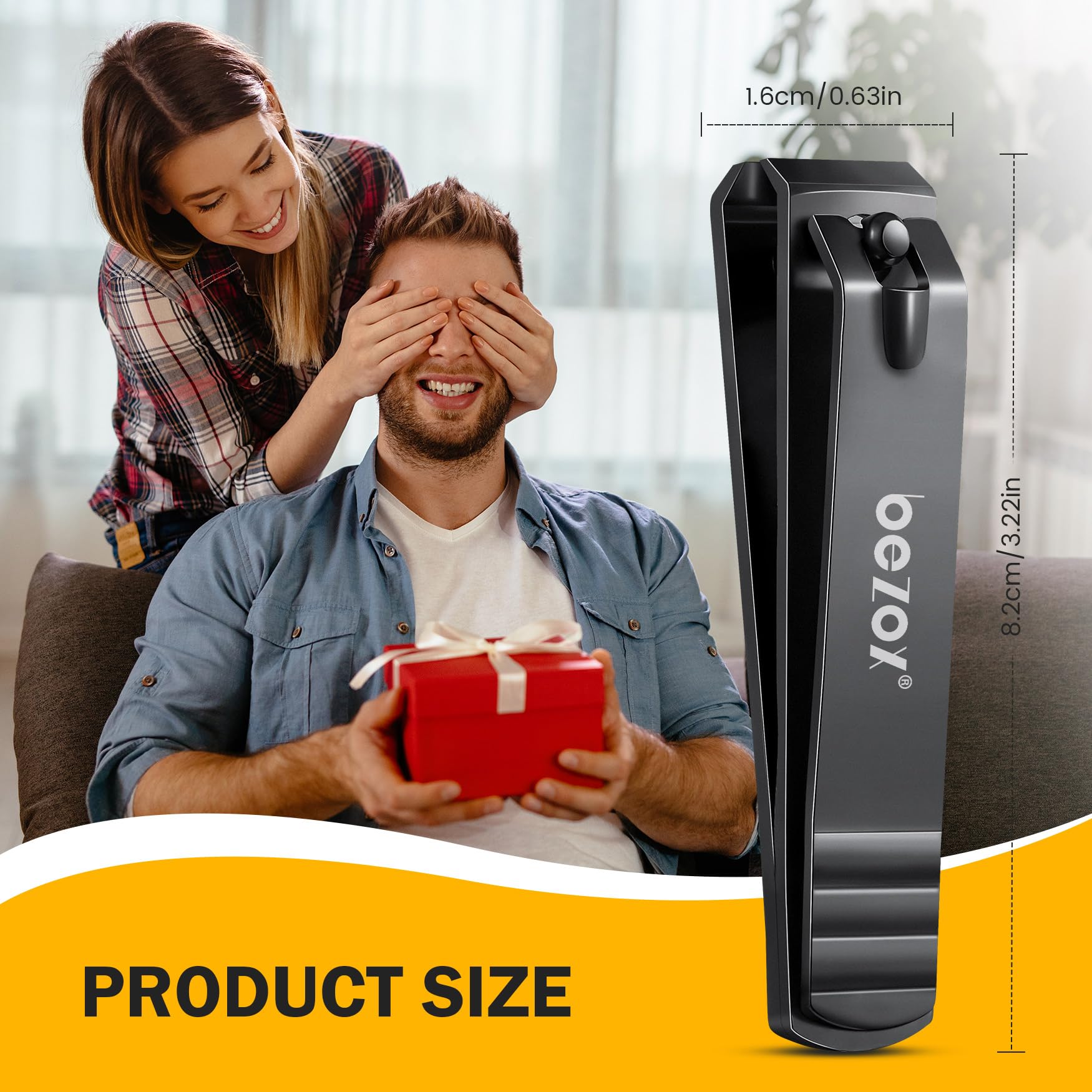 BEZOX Heavy Duty Stainless Steel Toe Nail Clippers for Thick Nails - Straight Edge Nail Clipper for Men & Women, Seniors Toenail Trimmer - Durable Black Fingernail Clippers for Hard & Ingrown Nails - Perfect for Home, Travel & Pedicure Care