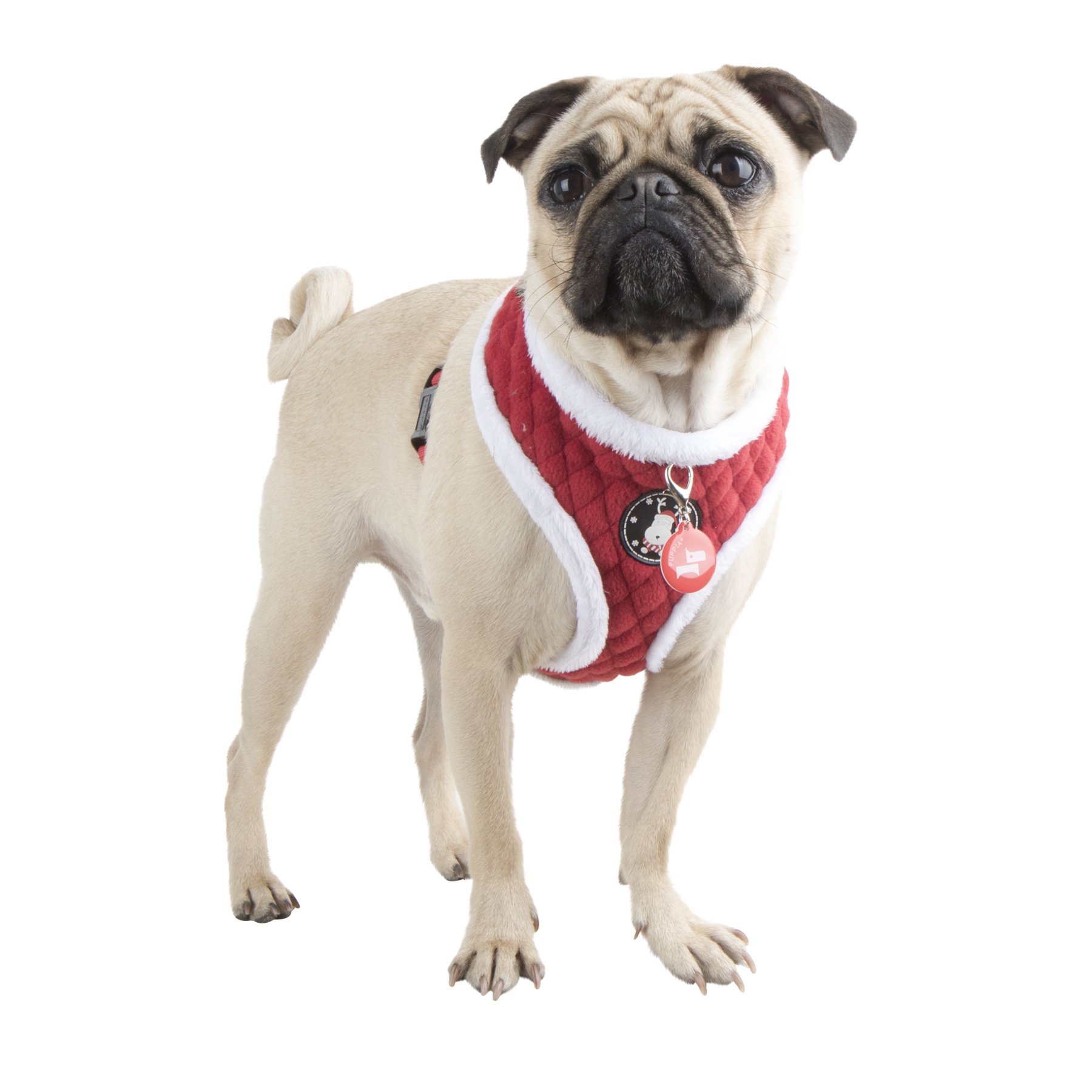 Puppia Blitzen Adjustable Dog Harness for Small & Medium Dogs - Warm Winter Christmas Holiday Pet Vest, Over-The-Head Design, Red X-Large - Perfect for Cold Weather Walks & Holiday Outfits