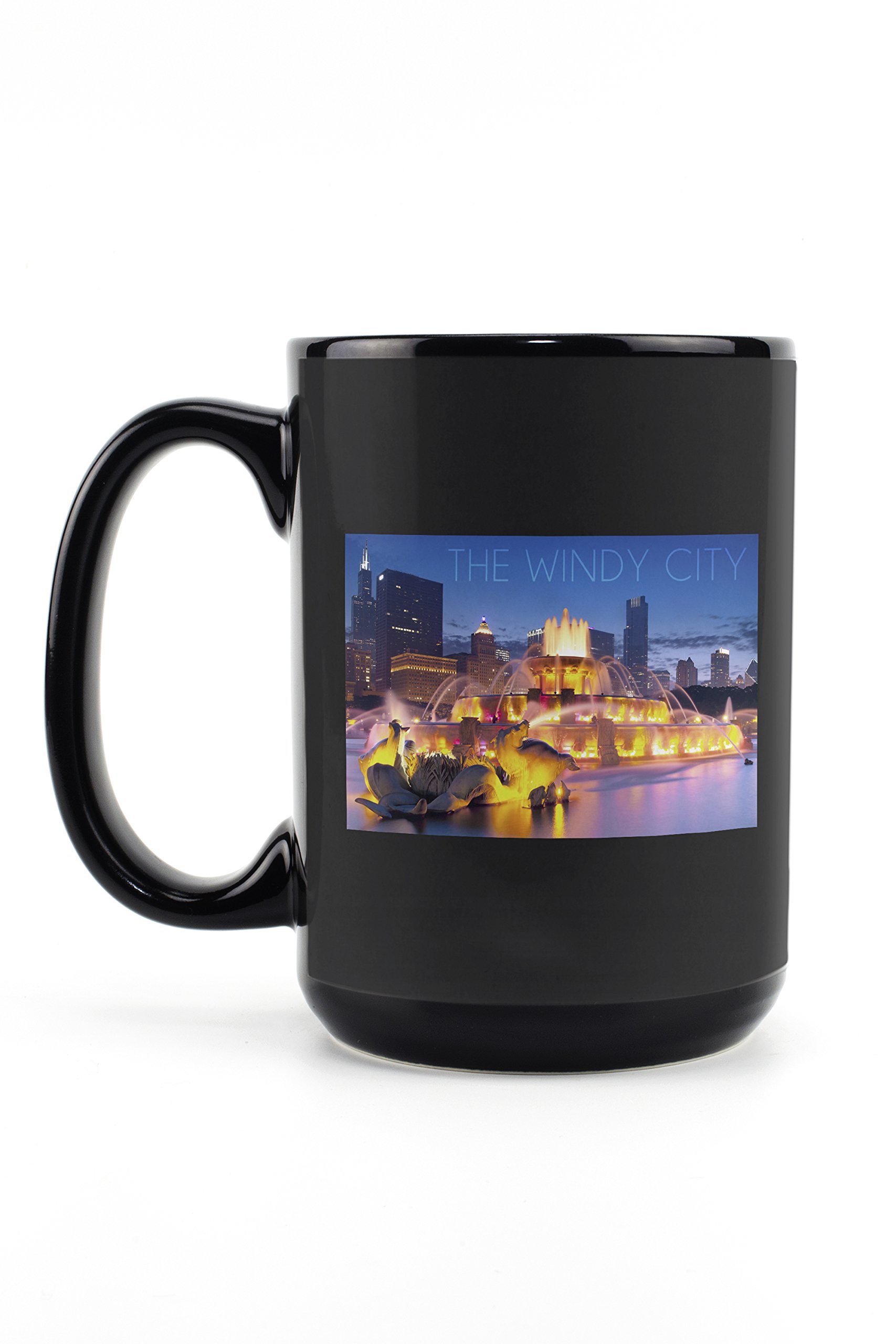 Lantern Press Chicago Illinois The Windy City Buckingham Fountain 15oz Black Ceramic Coffee Mug - Microwave & Dishwasher Safe - Perfect for Home, Office & Gift Giving
