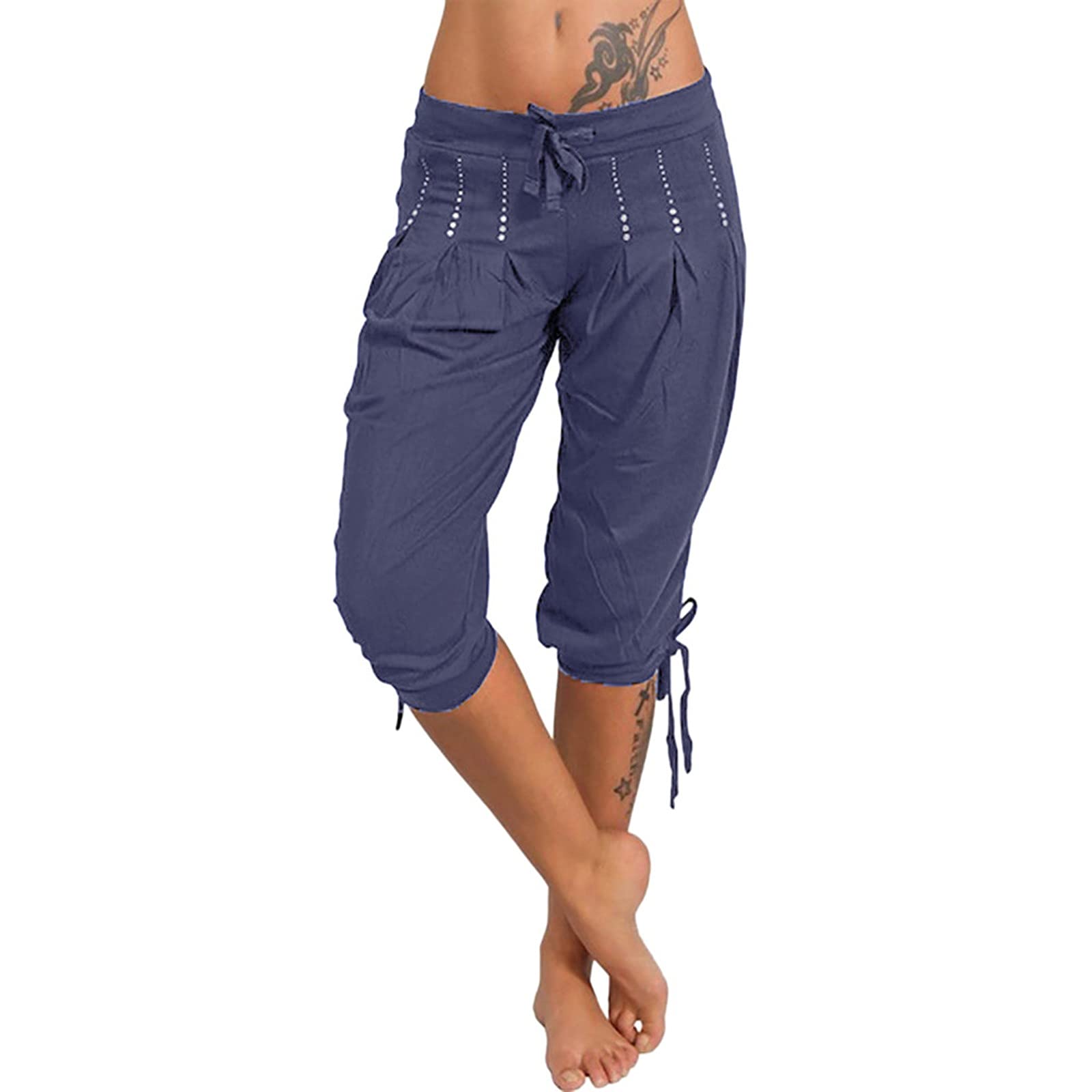 FFFG Featur123C Women's Summer Casual Fashion Pants - Loose Harem Baggy Trousers with Slim-Fit Calf Length | Perfect for Beach, Yoga & Everyday Wear