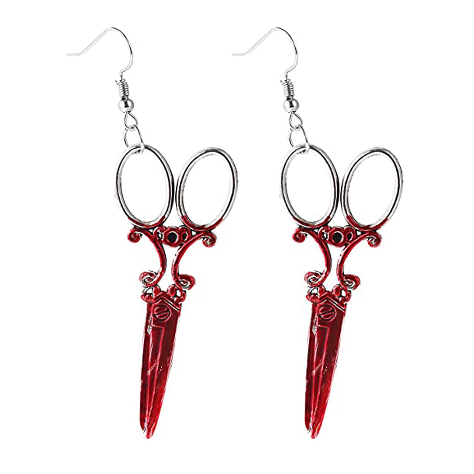 Vintage Punk Red Bloody Knife Drop Earrings - Gothic Metal Scissor Hatchet Dangle Earrings for Women - Halloween Party Jewelry - Perfect for Gothic Fashion, Punk Concerts, and Costume Parties