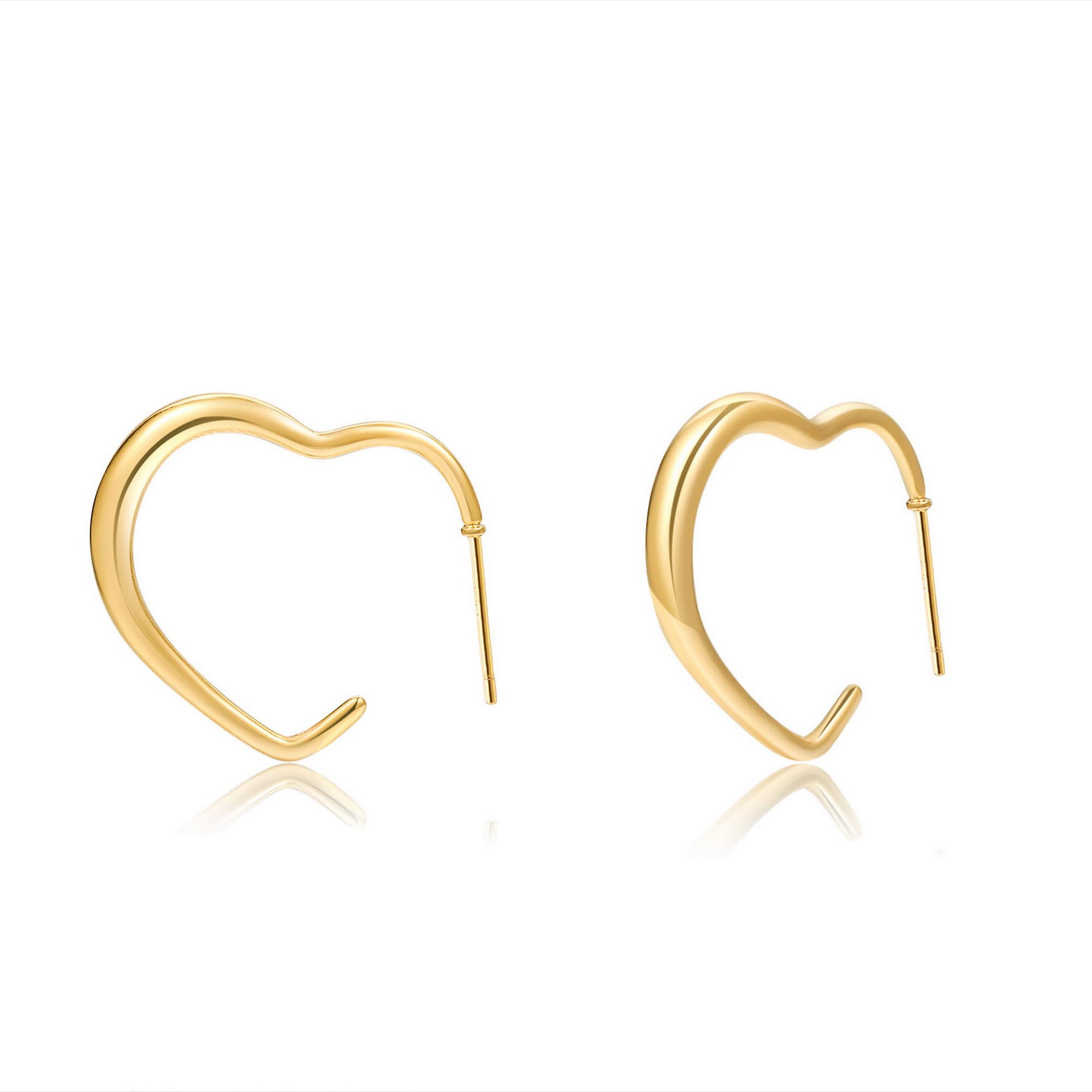 Trendy Hypoallergenic 14K Gold Plated Open Hoop Heart Earrings - Lightweight Huggie Hoops for Women & Girls - Perfect Jewelry Gift for Valentine's Day, Date Night & Everyday Wear
