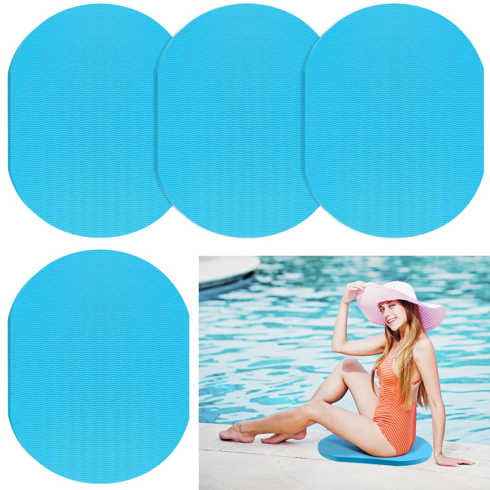 **19x14 Inch Soft Oval Foam Poolside Seat Cushion – 4 Pack Portable Pool Edge Seating Mat for Comfortable Lounging, Swimming Pool Accessories for Backyard, Deck, or Beach Use**