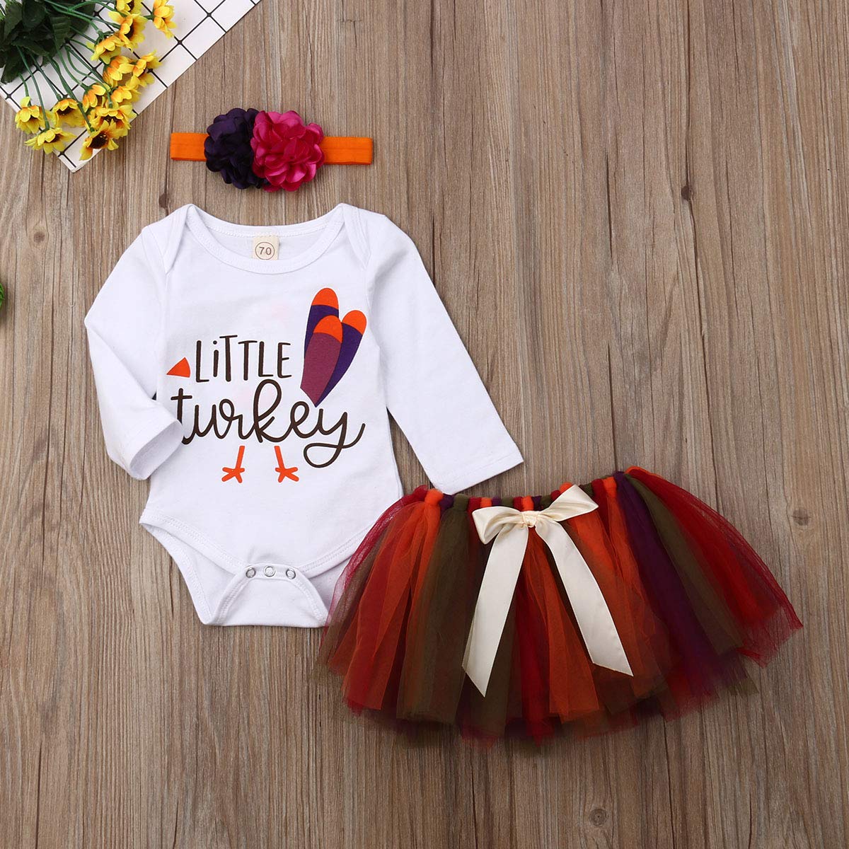 Adorable Thanksgiving Outfits for Baby Girls - Turkey Romper, Tutu Skirt & Headband Set | Newborn Infant Holiday Costume for Family Photos & Party Celebrations