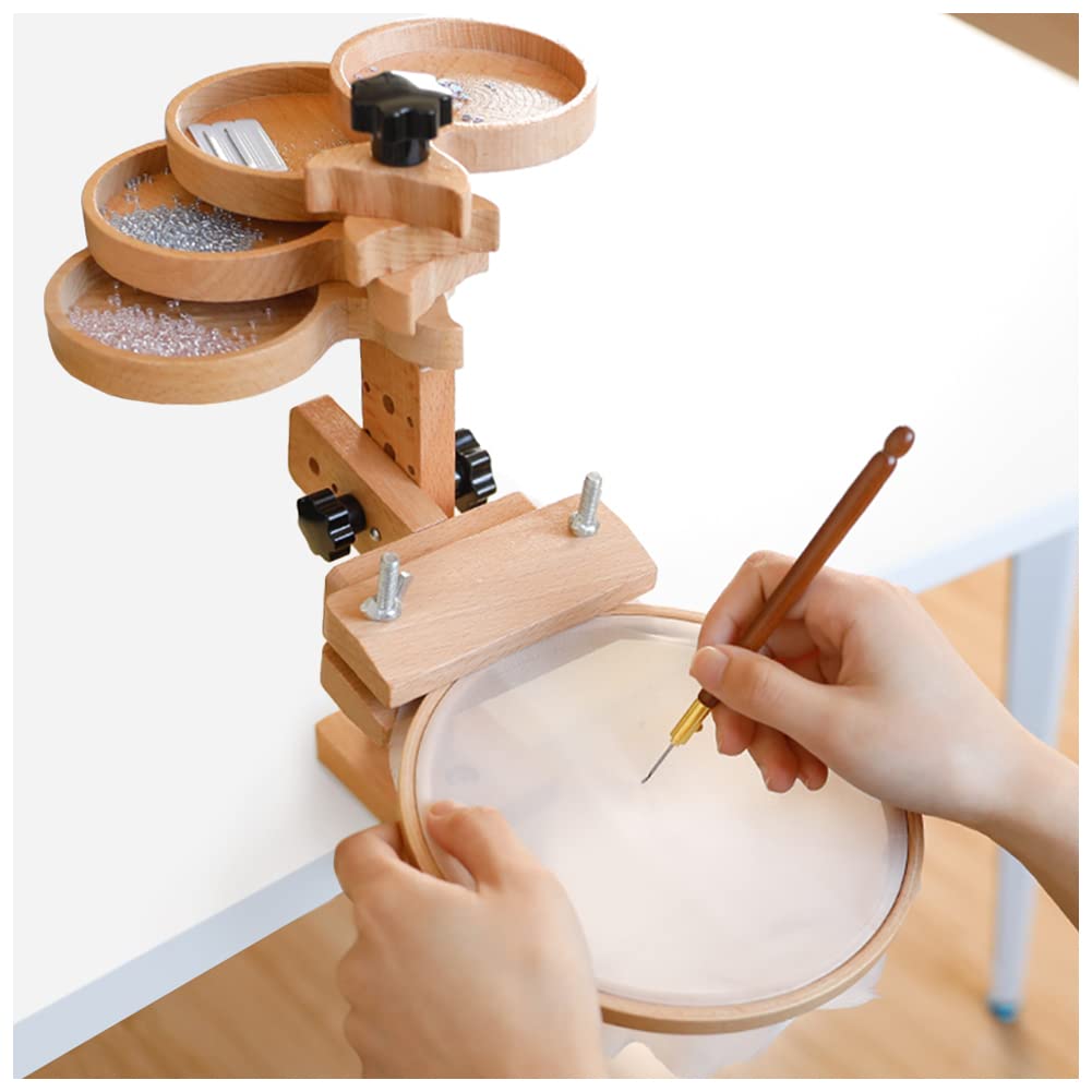 WAYUTO Adjustable Wooden Embroidery Stand with Trays - Cross Stitch Hoop Holder, Sewing Frame Stand for Needlework & DIY Projects - Perfect for Home Crafting, Quilting & Handmade Gift Making