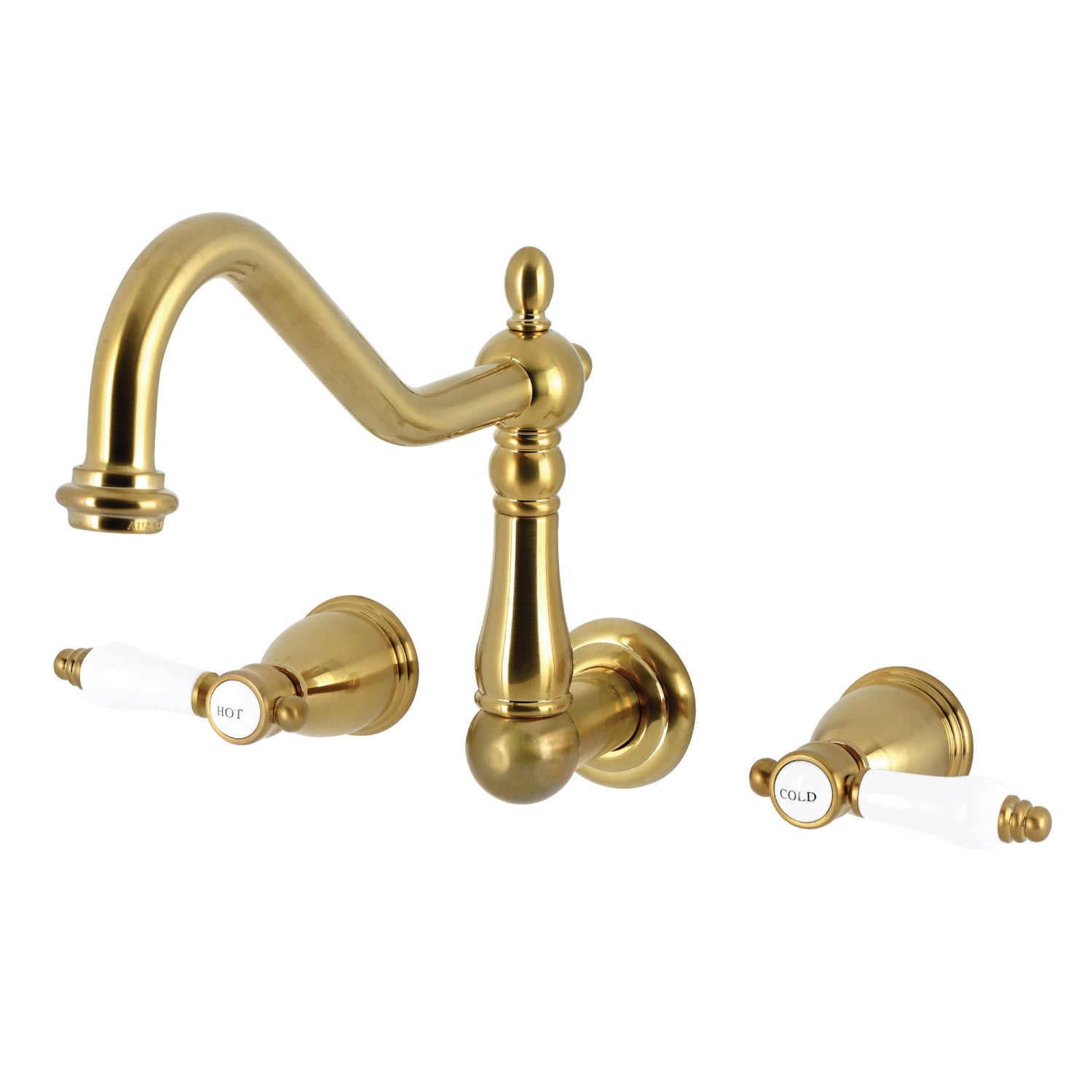 Bel Air KS1287BPL Double Handle 3 Hole Wall Mount Kitchen Faucet in Brushed Brass - Perfect for Modern Farmhouse, Restaurant, and Commercial Kitchen Sinks
