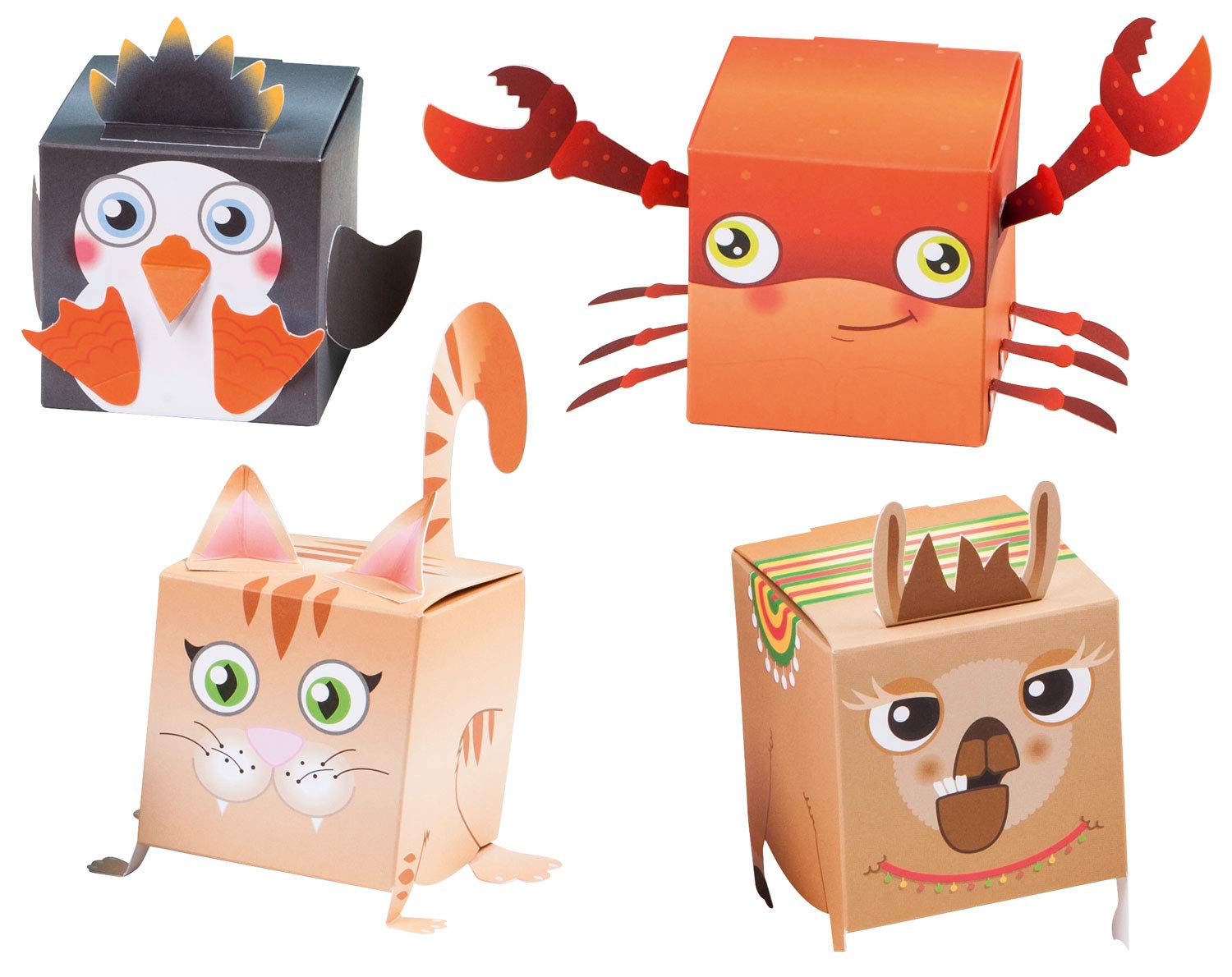 Folia 21902 Fun DIY Animal Boxes Set II - 8 Pre-Cut Multi-Colored Craft Boxes for Kids | Creative Play, Party Favors & Classroom Activities
