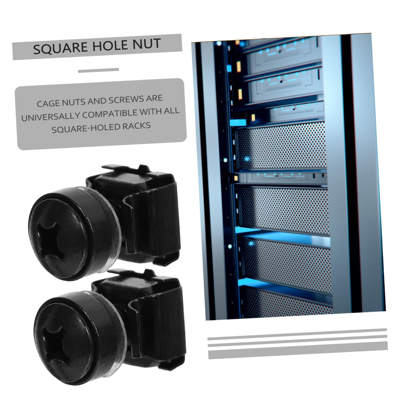 UKCOCO 50pcs Black Rackmount Square Insert Nuts - M6 Thread Server Rack Hardware for Secure Mounting | Perfect for Data Center, Network Equipment & Server Cabinet Installation
