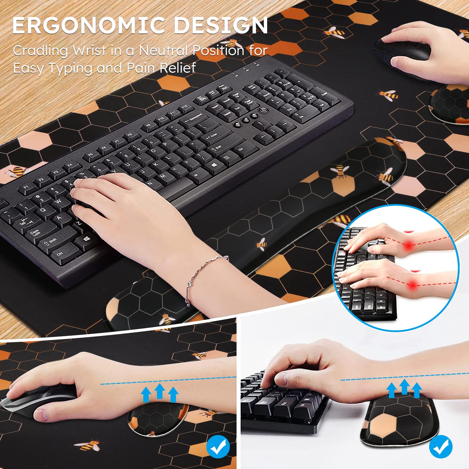 iCasso Gaming Mouse Pad Set - XXL Ergonomic Desk Mat with Wrist Rest for Pain Relief - Perfect for PC & Office Use