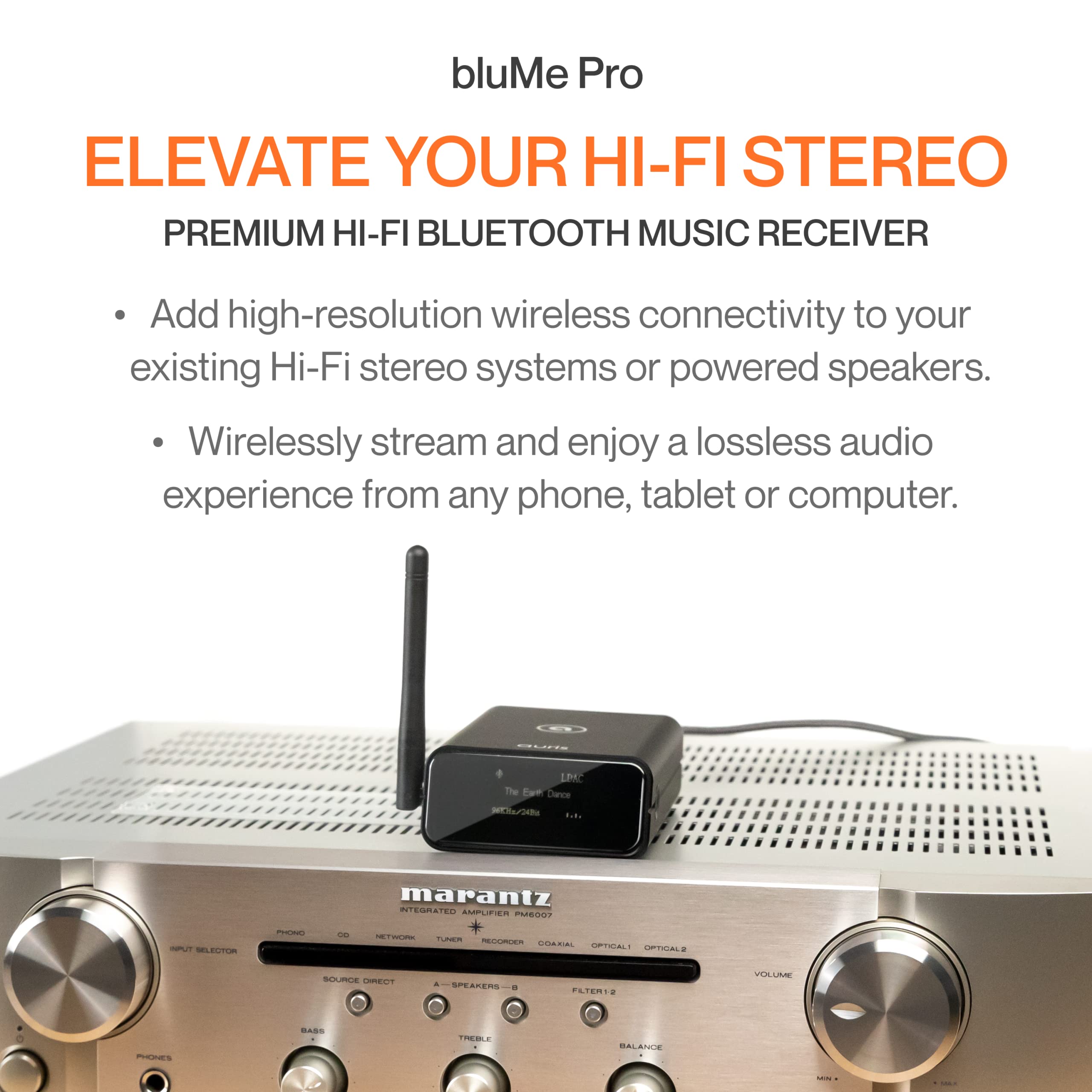 Auris Blume Pro HiFi Bluetooth 5.3 Music Receiver - Long Range Wireless Adapter with Audiophile DAC, LDAC, aptX HD, OLED Display & Optical/Coaxial/AUX Outputs - Perfect for Home Stereo, AV Receiver, Amplifier & Wireless Audio Streaming