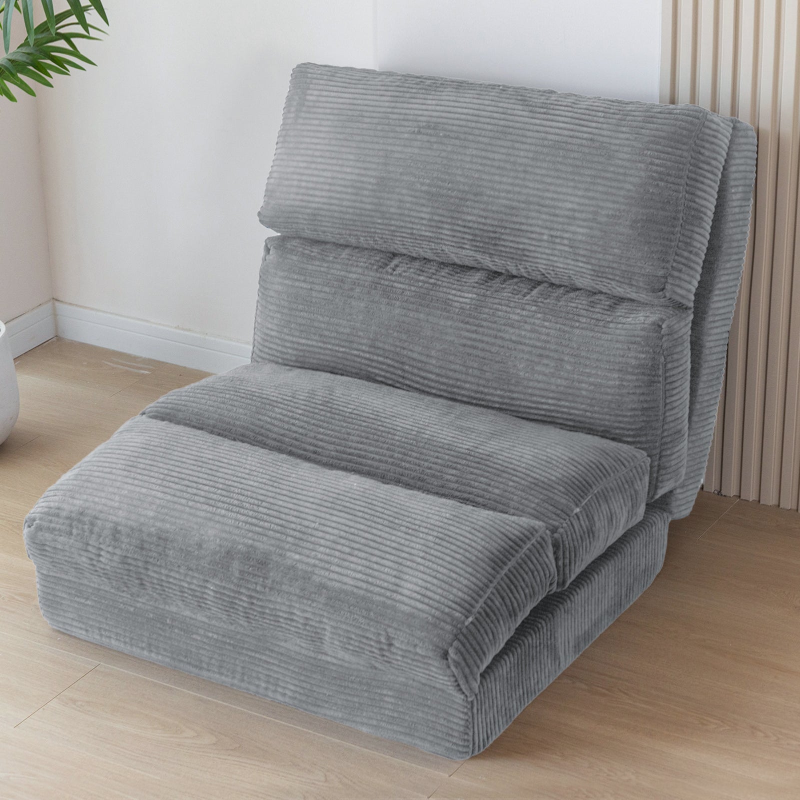 MAXYOYO Corduroy Bean Bag Folding Sofa Bed - Extra Wide Convertible Floor Mattress for Living Room, Bedroom & Guest Room (Grey)