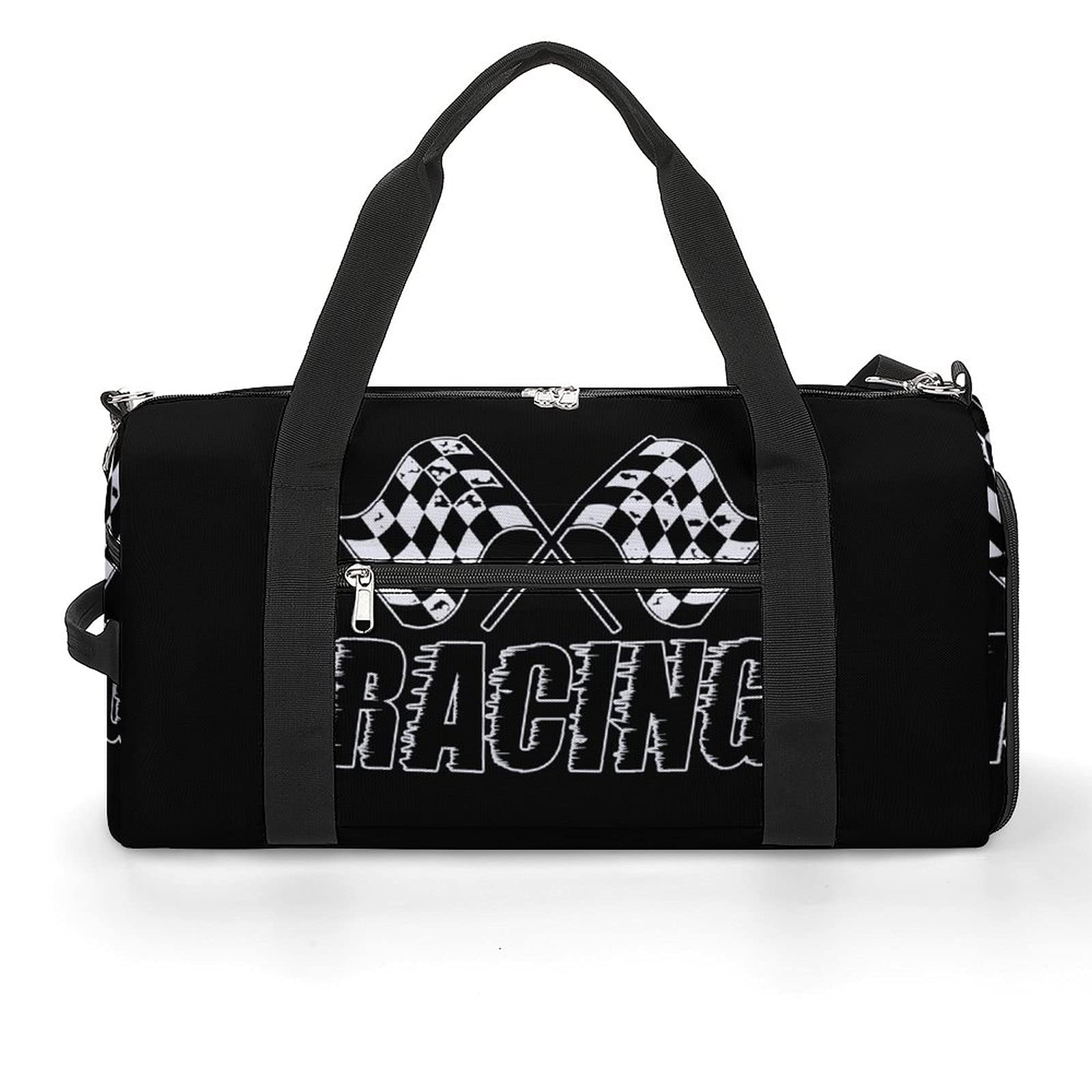 FunnyStar Racing Checkered Flags Sports Gym Bag with Shoes Compartment - Lightweight Duffle Carry On Overnight Travel Backpack for Men & Women - Perfect for Gym, Workout, Travel & Sports (White, One Size)