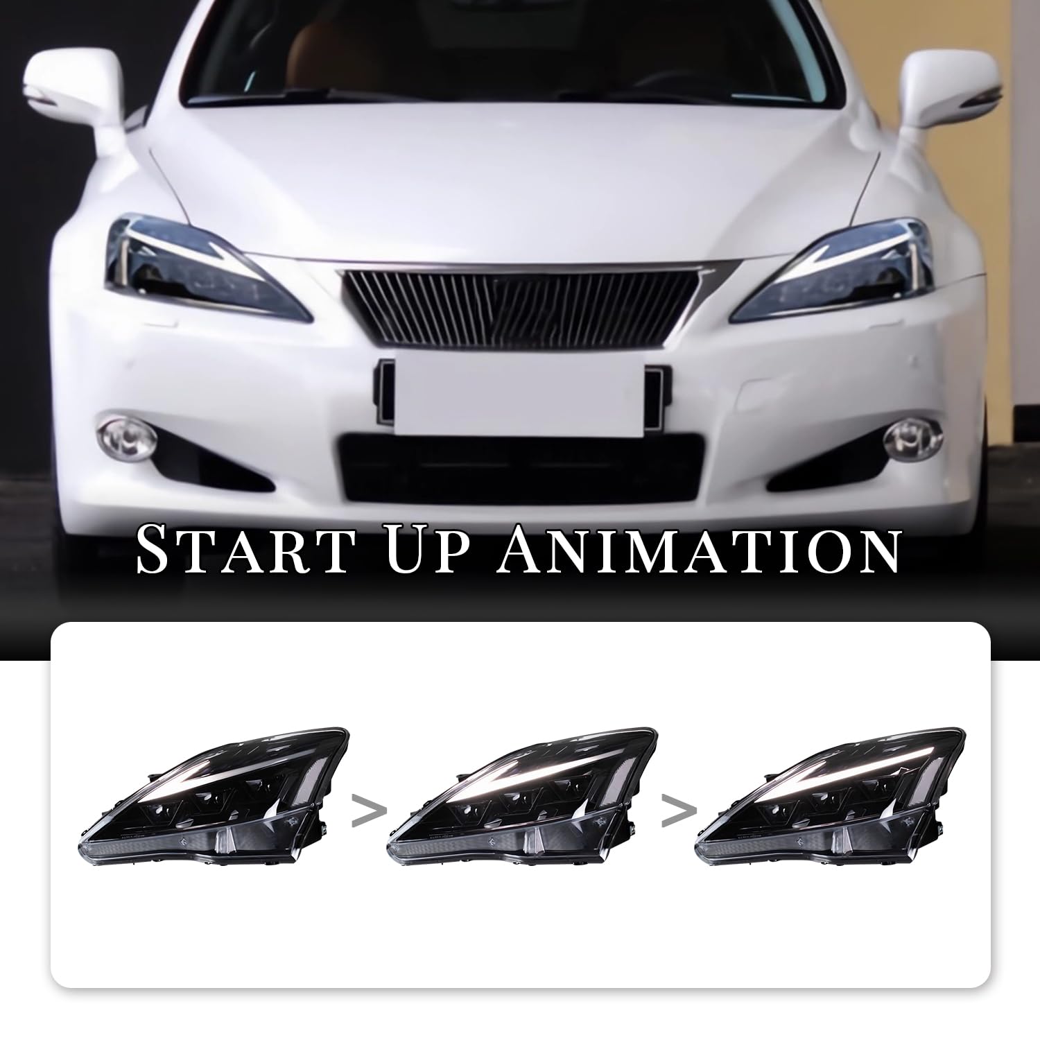 HCMOTIONZ Headlights for Lexus IS250/350 2006-2014 with DRL & Sequential Turn Signals - Perfect for Night Driving & Car Upgrades