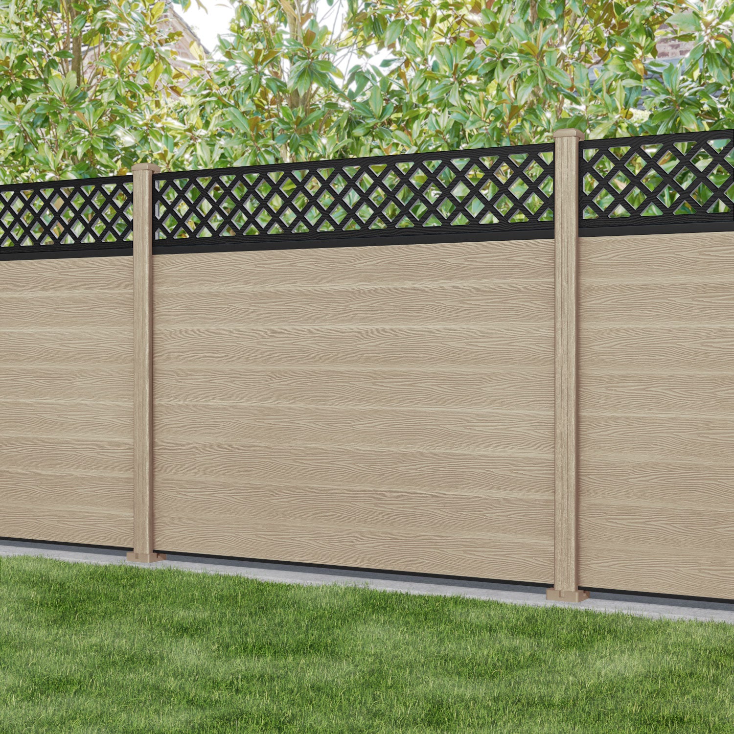 Classic Hive Fence Panel - Light Oak Composite Wood Privacy Fencing with Durable Posts | Outdoor Garden, Backyard, and Property Boundary Solution