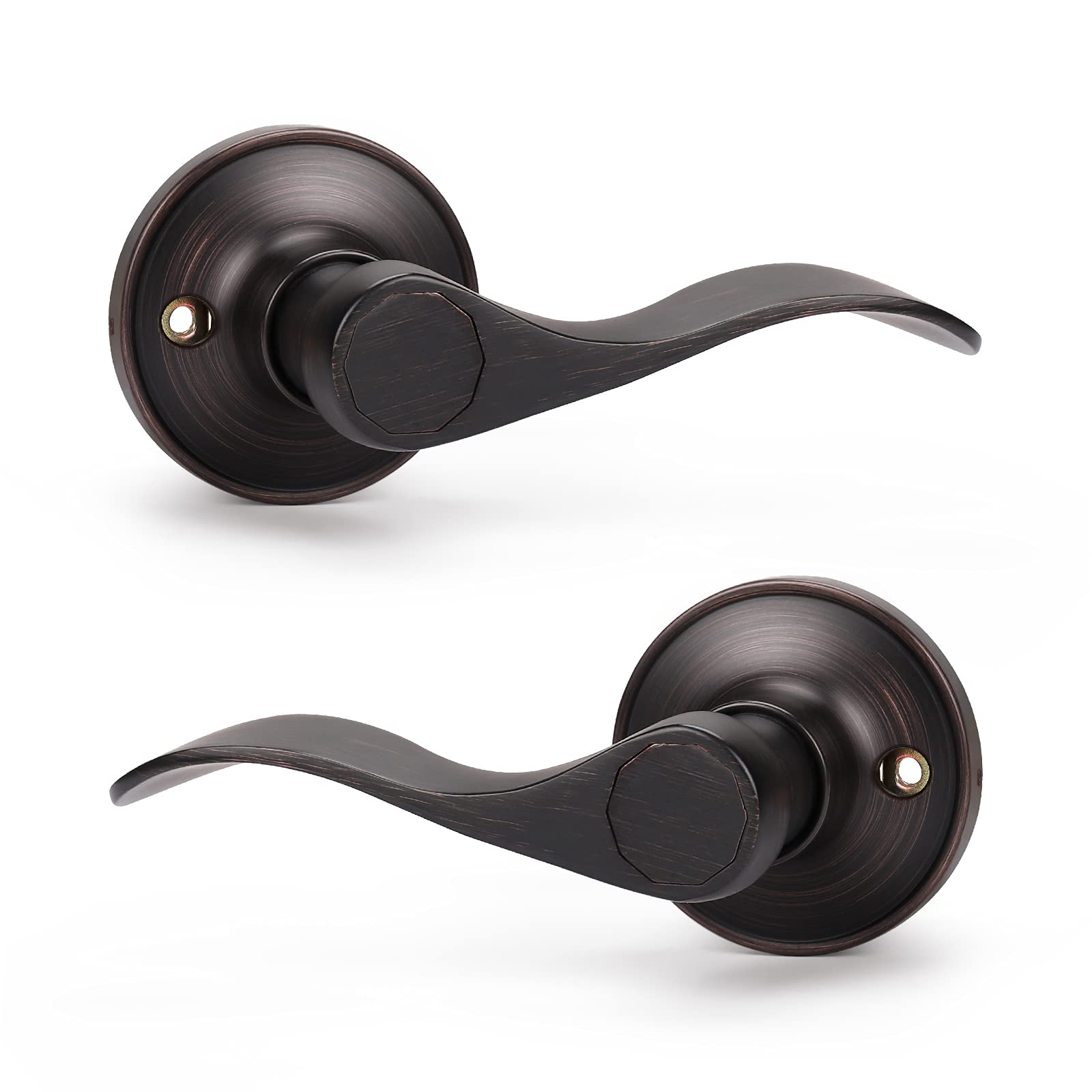 KNOBWELL 5-Pack Oil Rubbed Bronze Interior Door Handles - Dummy Knobs for Closet, French Doors & Hallway - Classic Wave Style Levers (5 Left + 5 Right) - Perfect for Bedroom, Bathroom & Office Doors