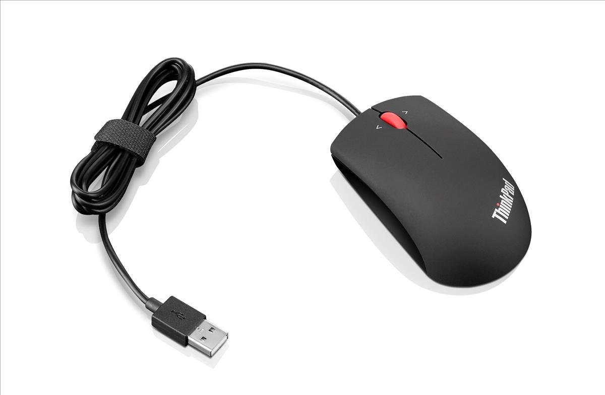 Lenovo ThinkPad Precision USB Wired Mouse - Midnight Black with Blue Optical Sensor for Laptops & Desktops - Ergonomic Design for Office Work & Gaming