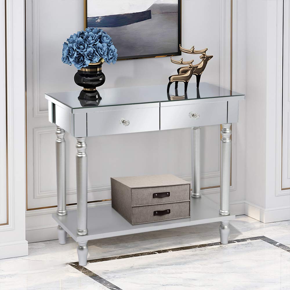 Stylish Mirrored Console Table with 2 Drawers - Elegant Entryway Table for Hallway, Foyer, Living Room & Bedroom - Perfect for Home Decor, Storage & Displaying Decorative Items