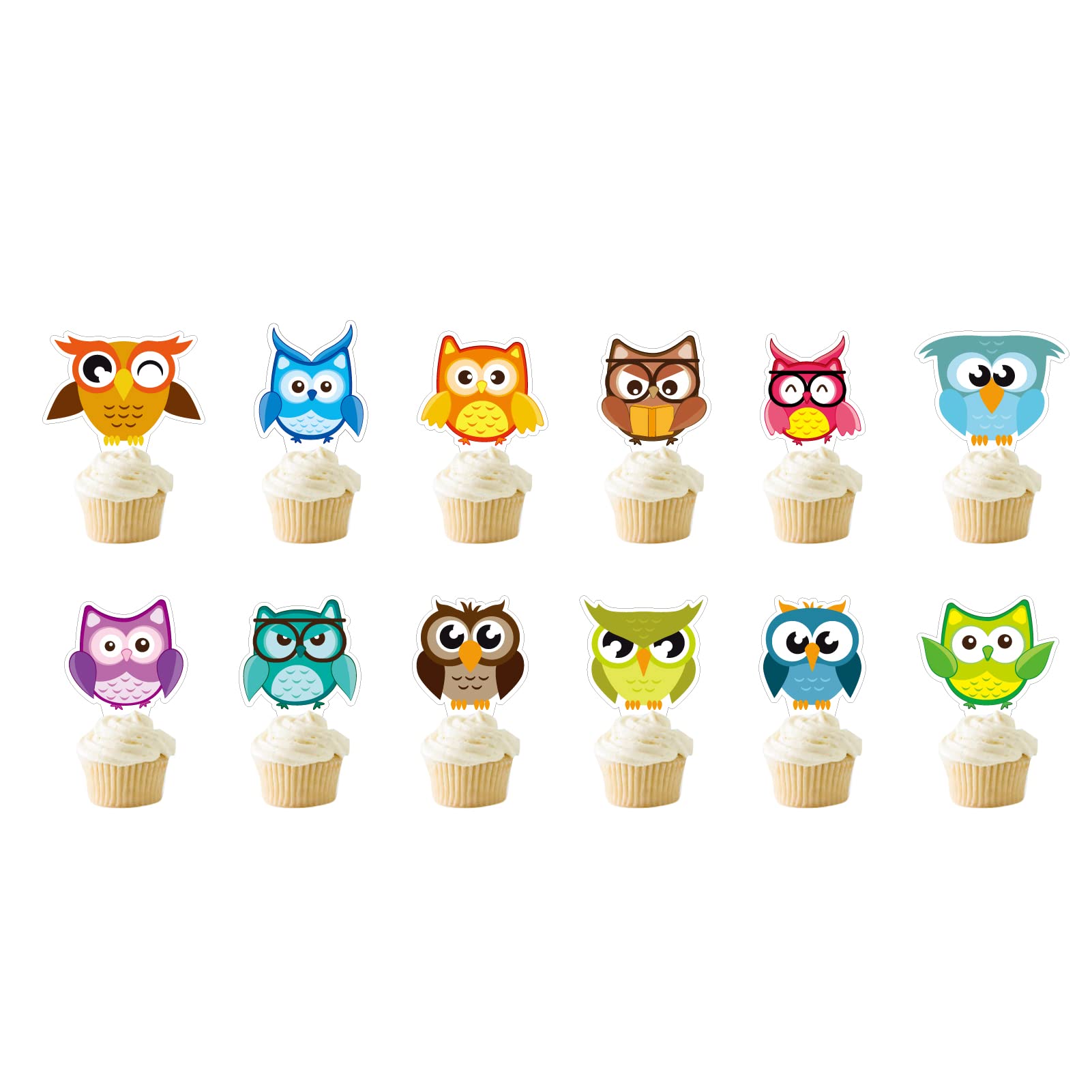 24pcs Safari Jungle Animal Cupcake Toppers - Owl & Wildlife Theme Party Decorations for Kids Birthday, Baby Shower & Zoo Themed Events