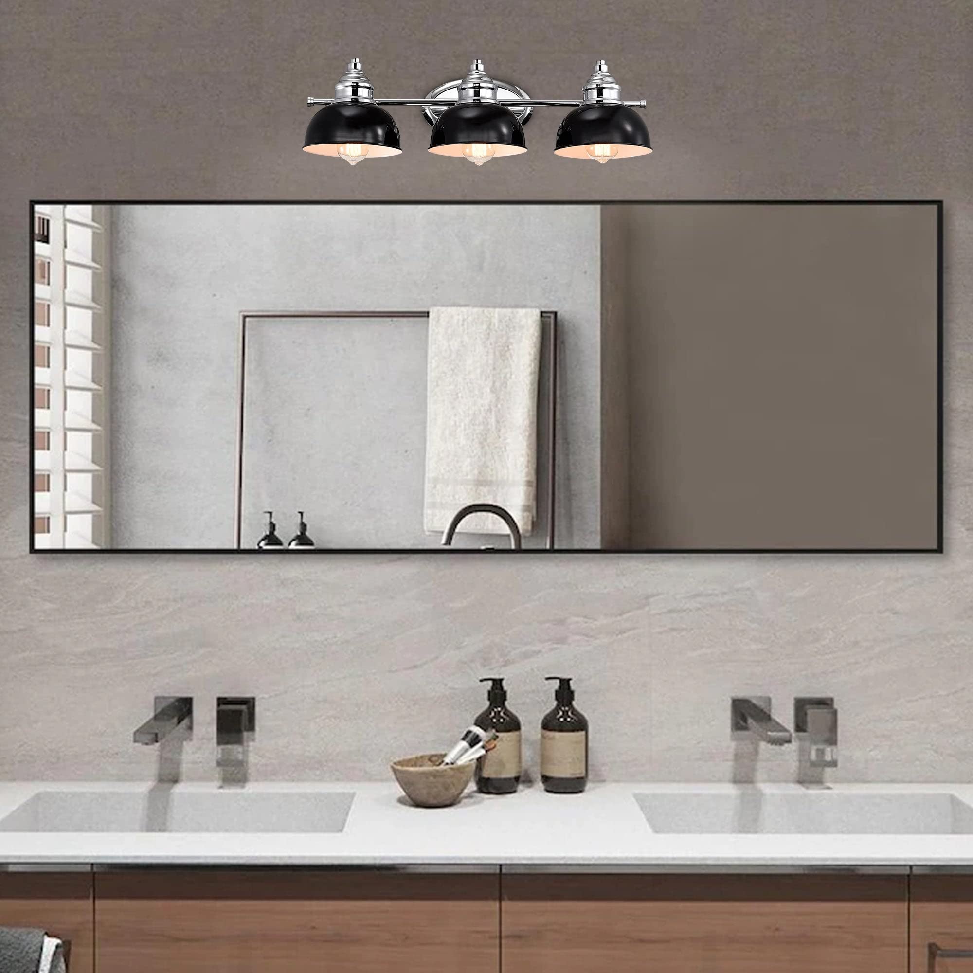 Farmhouse Vanity Light Fixture - 3-Light Black Chrome Finish, 7x26x10 Inches, Steel Construction with Included Hardware | Perfect for Bathroom, Powder Room, or Dressing Room Lighting