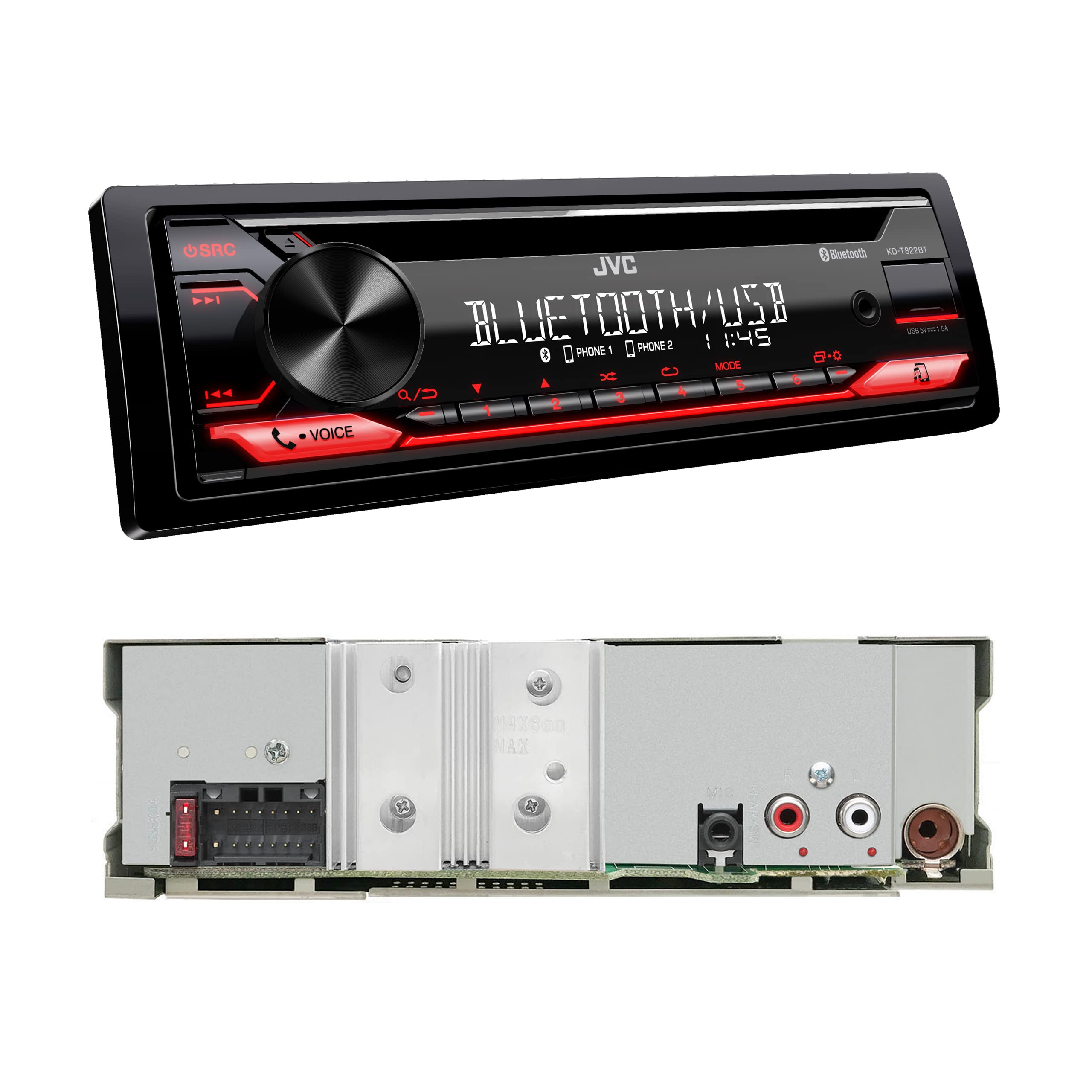 JVC KD-T822BT Bluetooth Car Stereo with CD Player, Hands-Free Calling & Wireless Music Streaming - Perfect for Road Trips & Commuting
