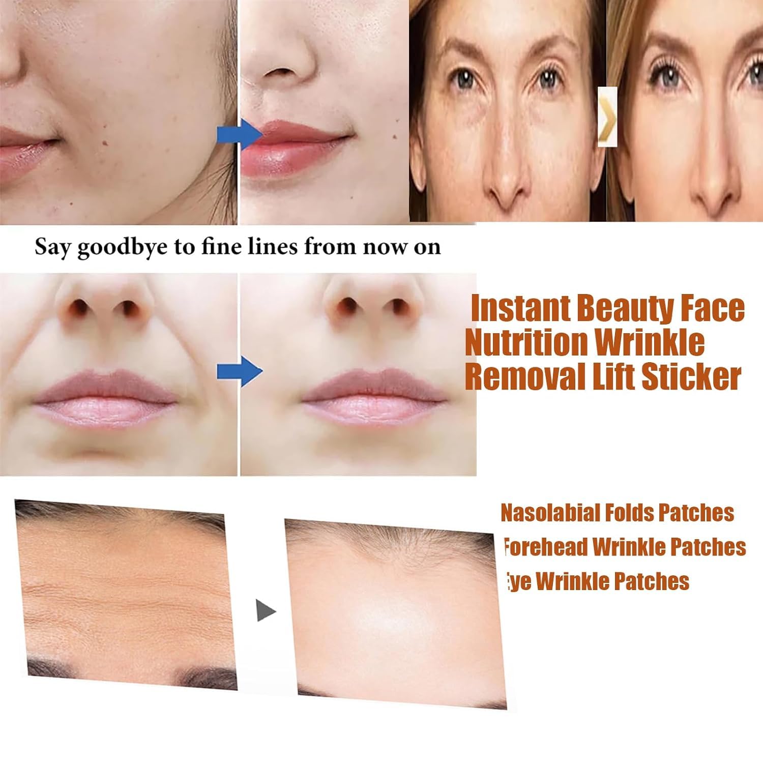 Instant Beauty Face Lift Wrinkle Removal Patches - Anti-Aging Microcrystalline Nasolabial Folds Mask for All Skin Types (2 Boxes) | At-Home Skincare Treatment for Fine Lines & Sagging Skin