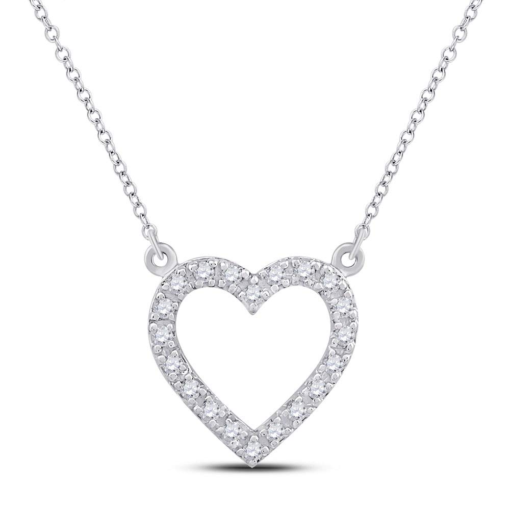 10K White Gold Women's Round Diamond Heart Necklace - 1/12 Cttw Diamond Pendant - Elegant Valentine's Gift for Her, Anniversary Jewelry & Romantic Date Night Accessory