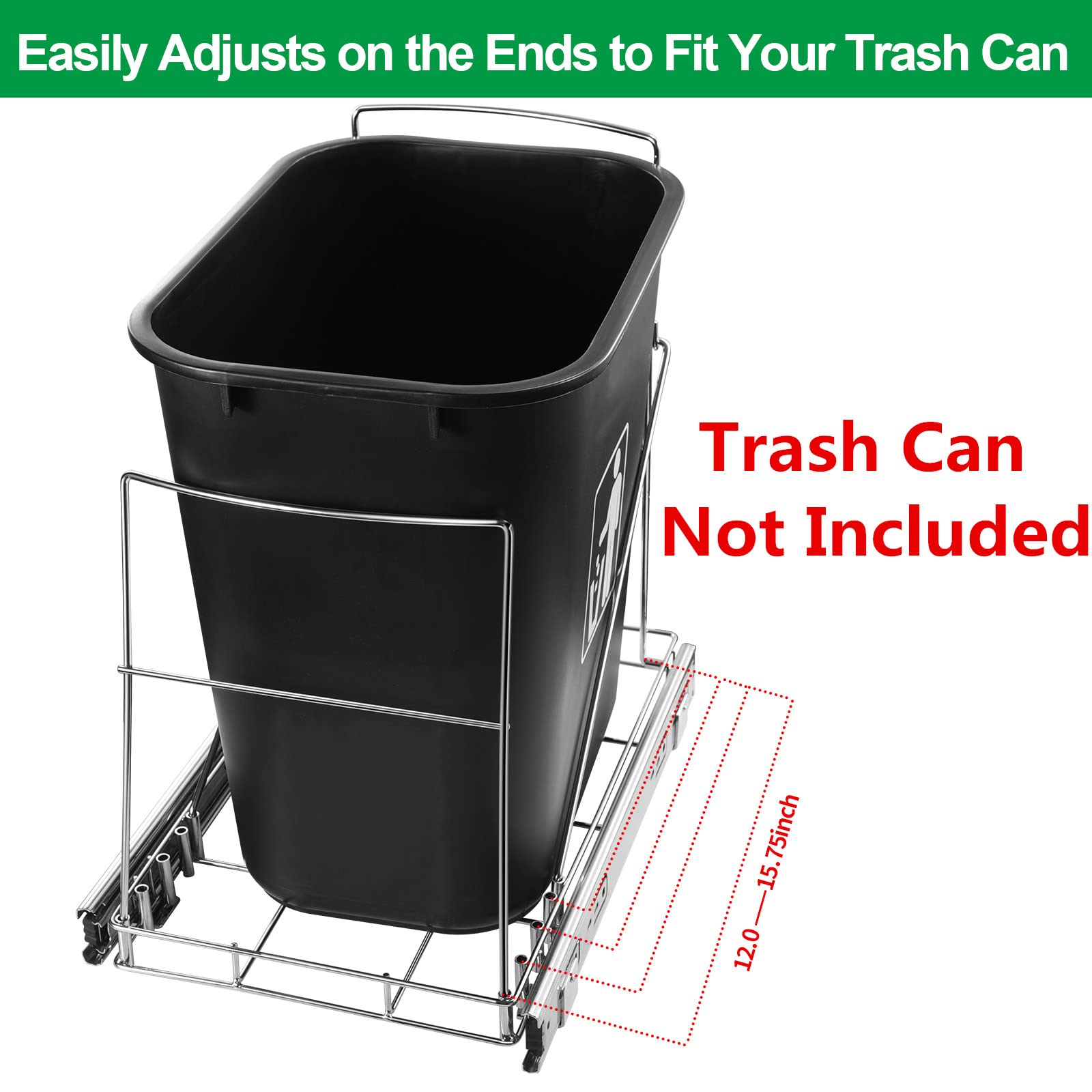 Ormeli Pull Out Trash Can Under Cabinet - Adjustable Slide-Out Garbage Shelf for Kitchen, Roll-Out Waste Bin Rack Under Sink/Pantry (Trash Can Not Included) | Perfect for Small Kitchens & Space Saving Storage Solutions