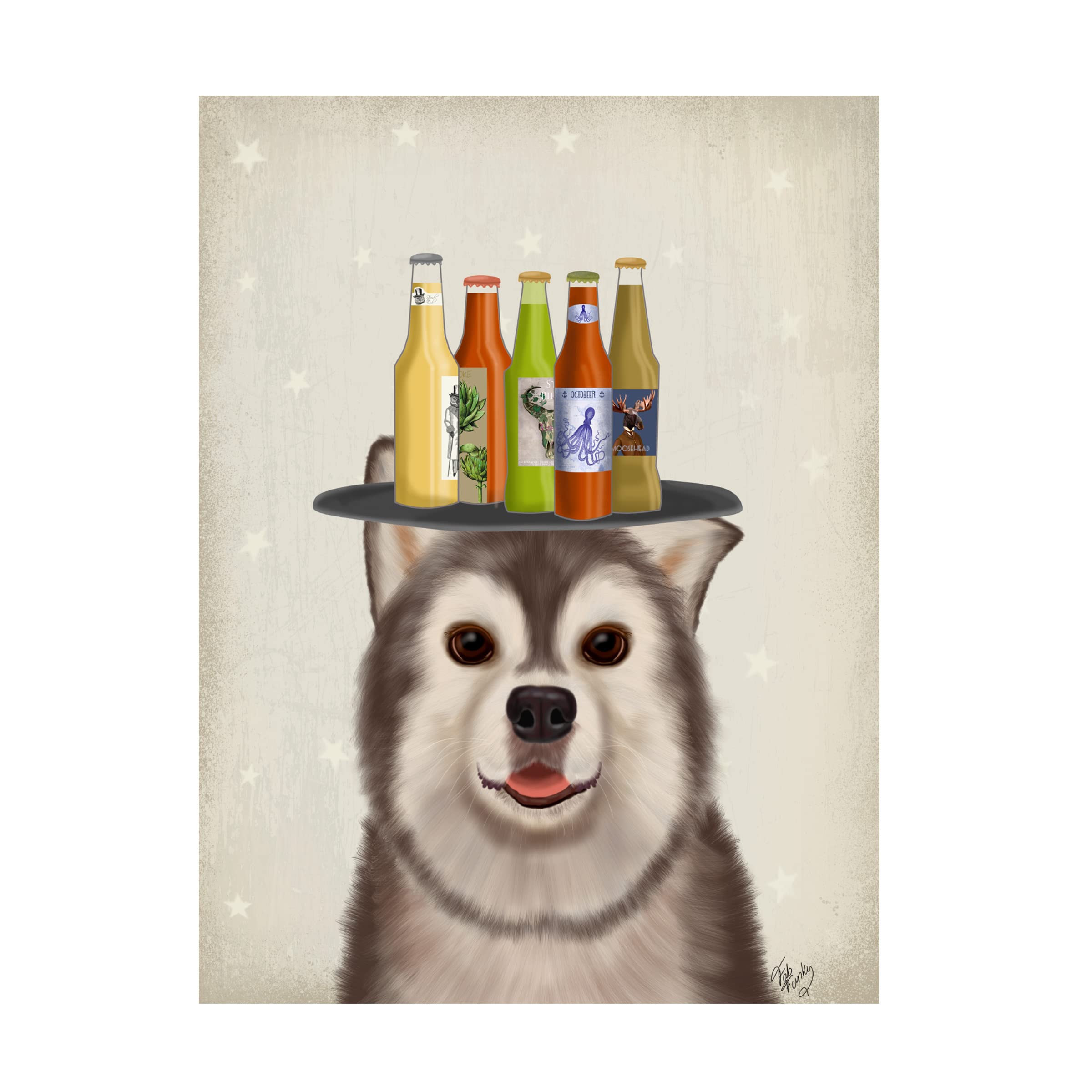 Trademark Fine Art 'Husky 1 Beer Lover' Canvas Print by Fab Funky - Perfect for Man Cave, Bar Decor & Beer Enthusiast Gifts