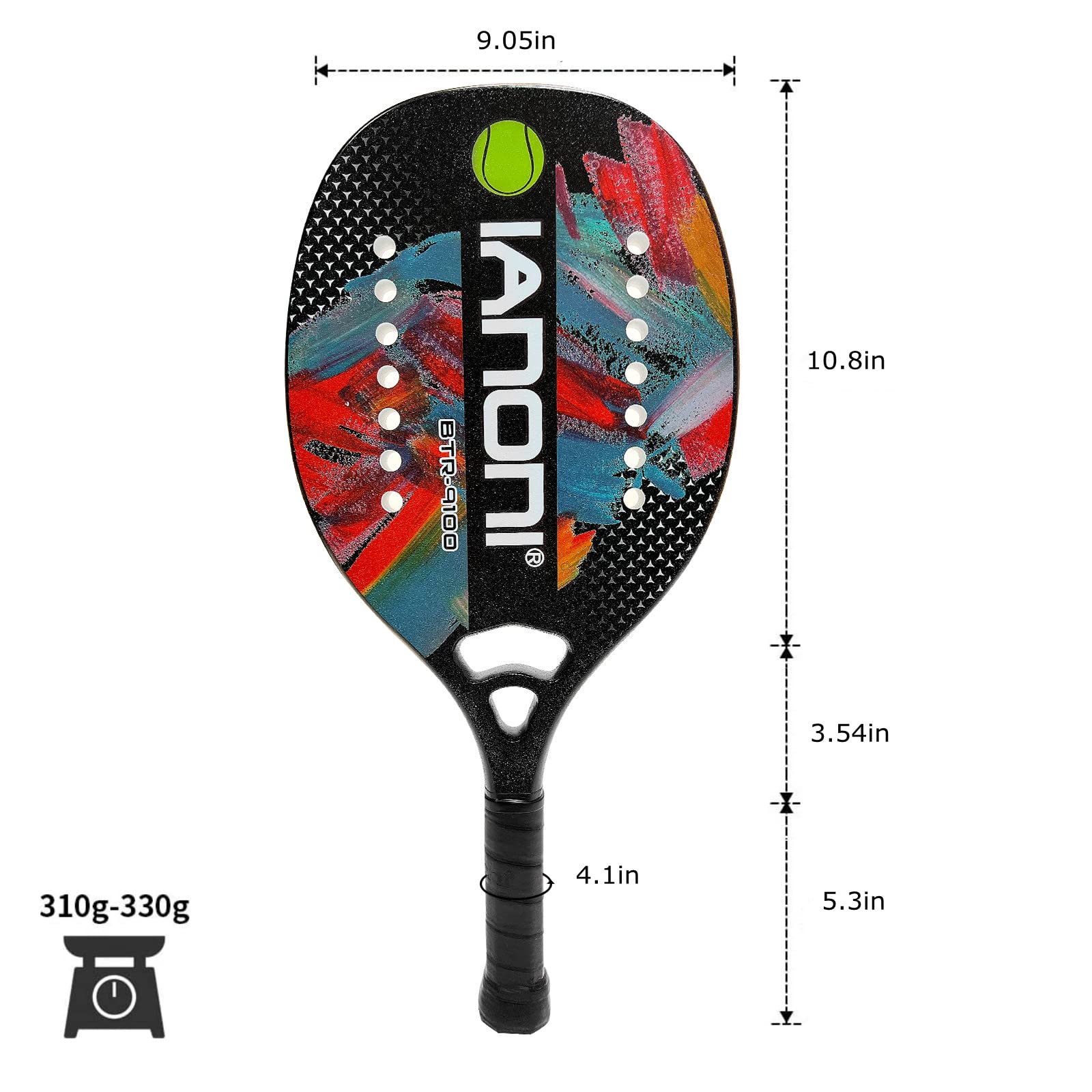 Premium Carbon Fiber Beach Tennis Paddle with EVA Memory Foam Core - Lightweight & Durable Racket for Outdoor Beach Tennis, Backyard Games & Summer Sports Activities