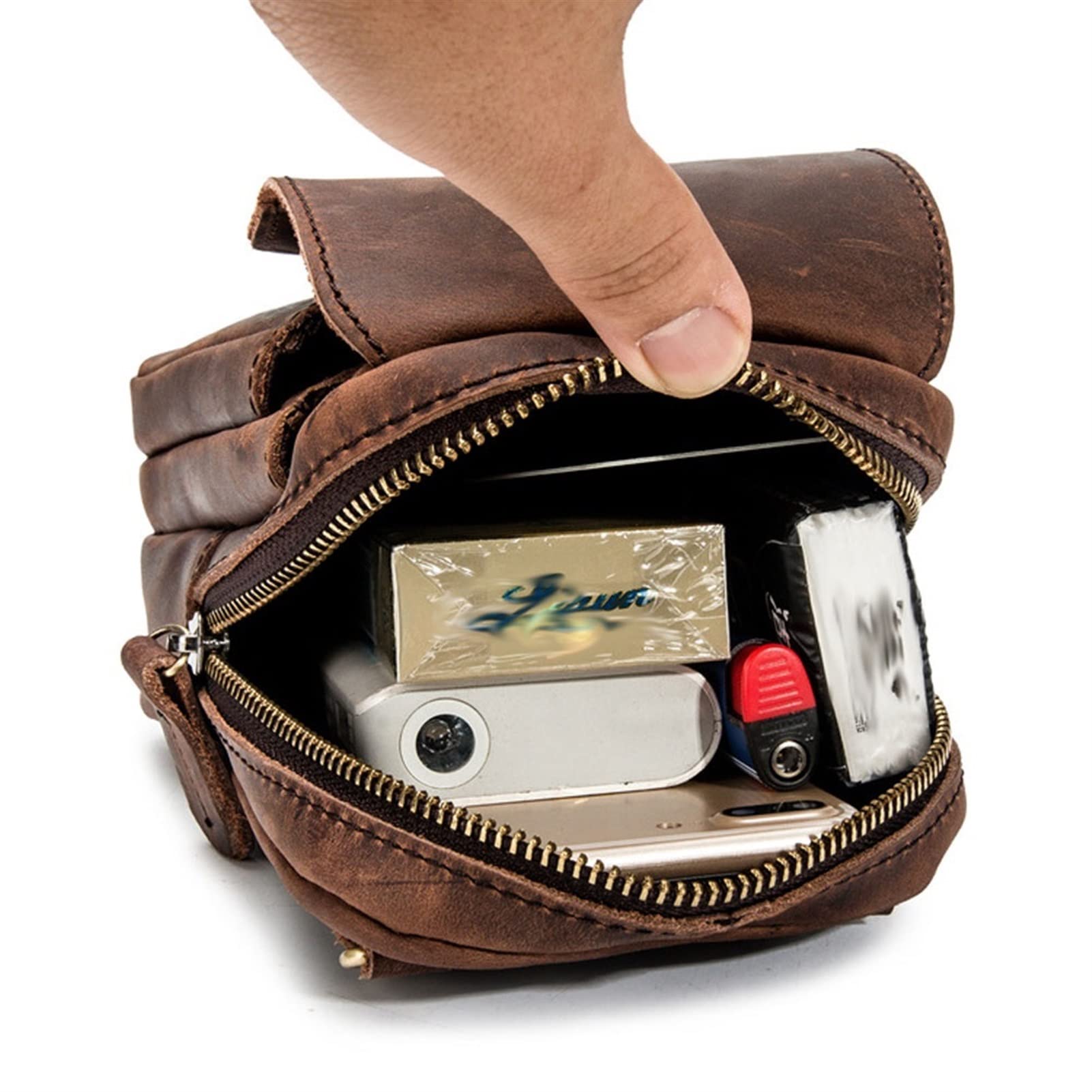 Genuine Leather Men's Waist Pack Fanny Bag - Crossbody Shoulder Messenger Bag for Phone & Essentials (Brown, 18x12x7.5cm) - Perfect for Travel, Hiking & Everyday Use