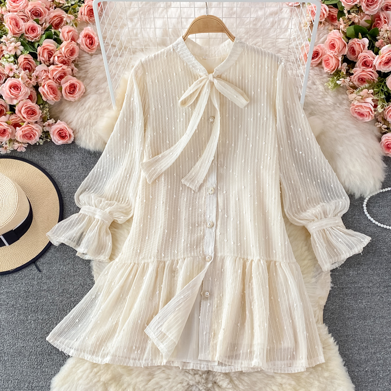 Elegant Autumn Loose Ruffled Dress with Long Sleeves - Sweet Flowy Skirt Style 1382 | Perfect for Fall Weddings, Date Nights & Office Wear