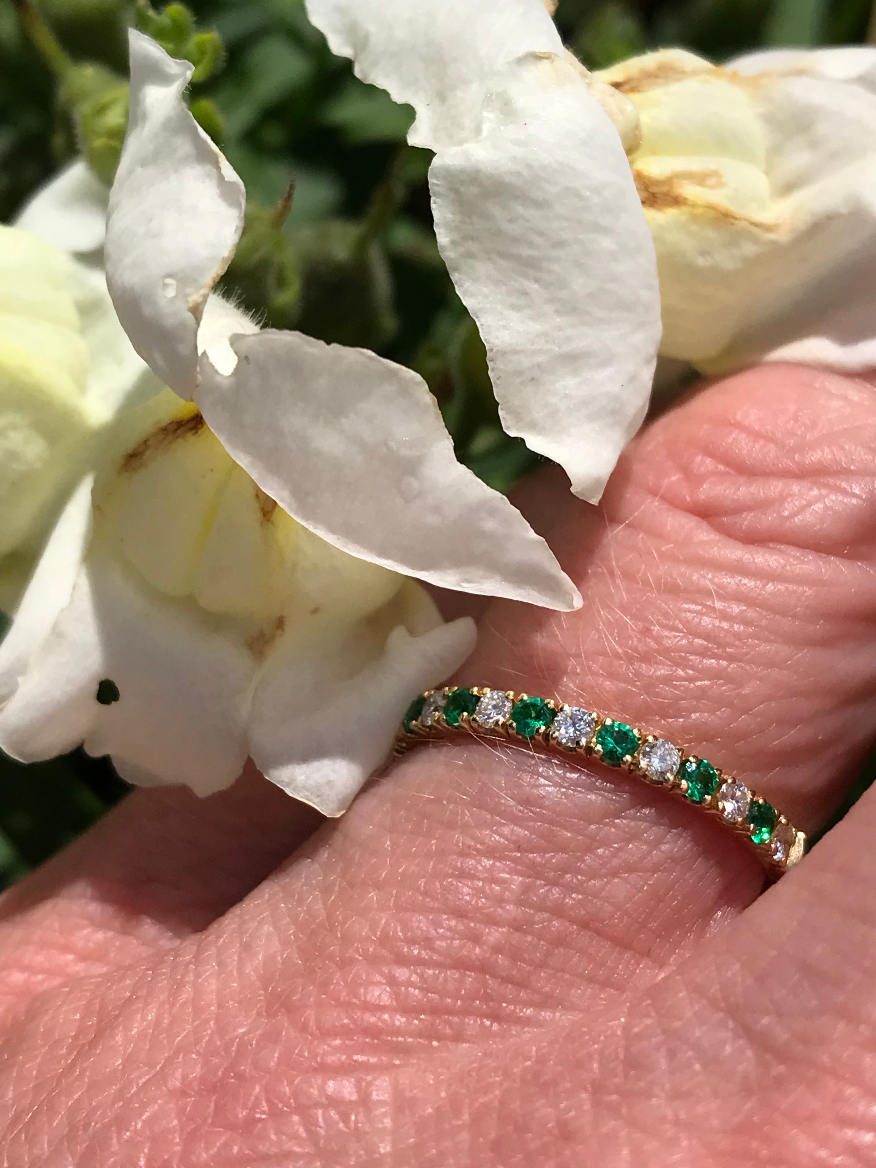 18ct Yellow Gold Diamond and Emerald Half Eternity Ring - Elegant Wedding Band, Anniversary Gift, or Special Occasion Jewelry for Women