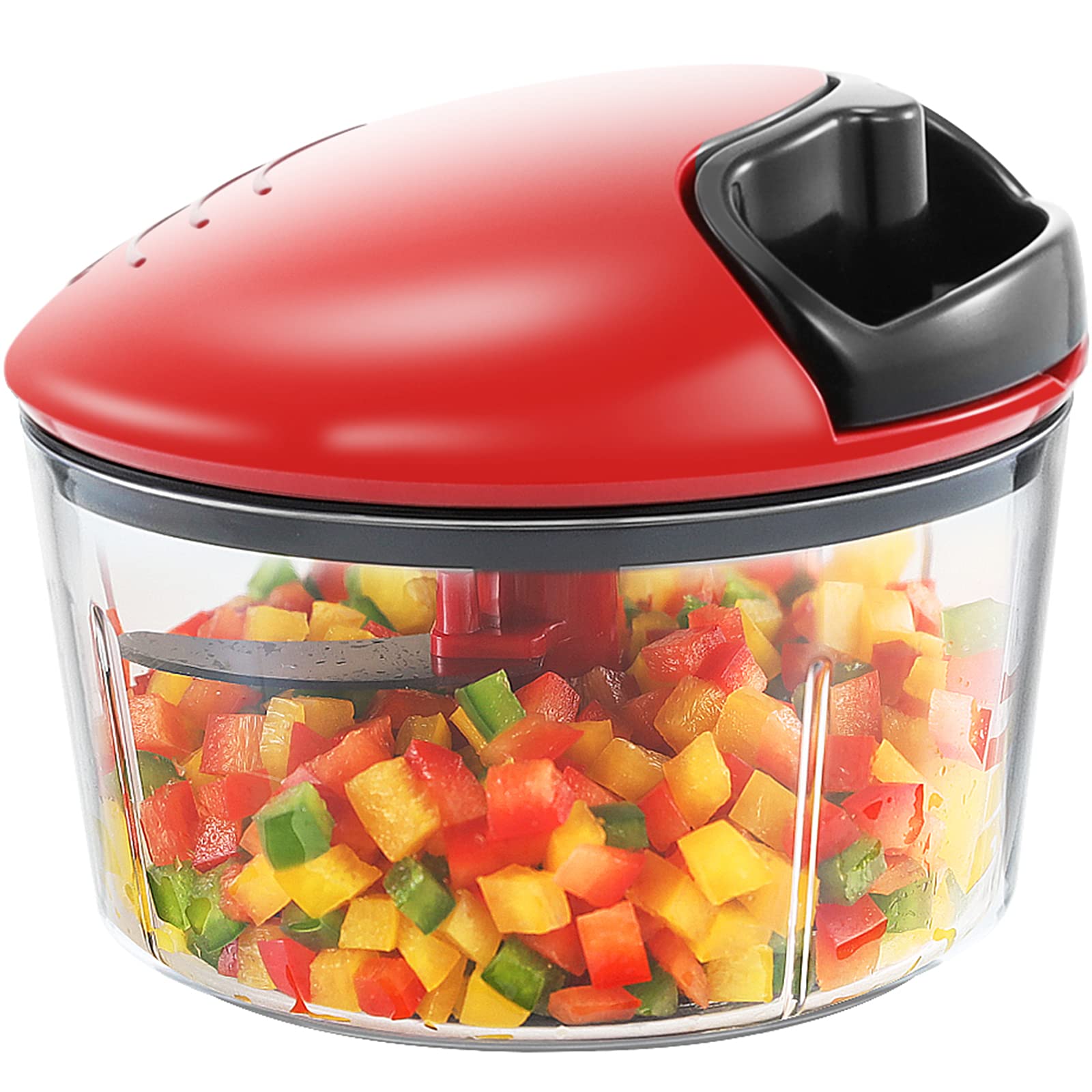 Manual Food Chopper for Onion Garlic Vegetable Fruit Salad - Easy to Clean 2.5 Cup Hand Nut Cutter (Red) - Perfect for Meal Prep, Cooking, and Kitchen Use