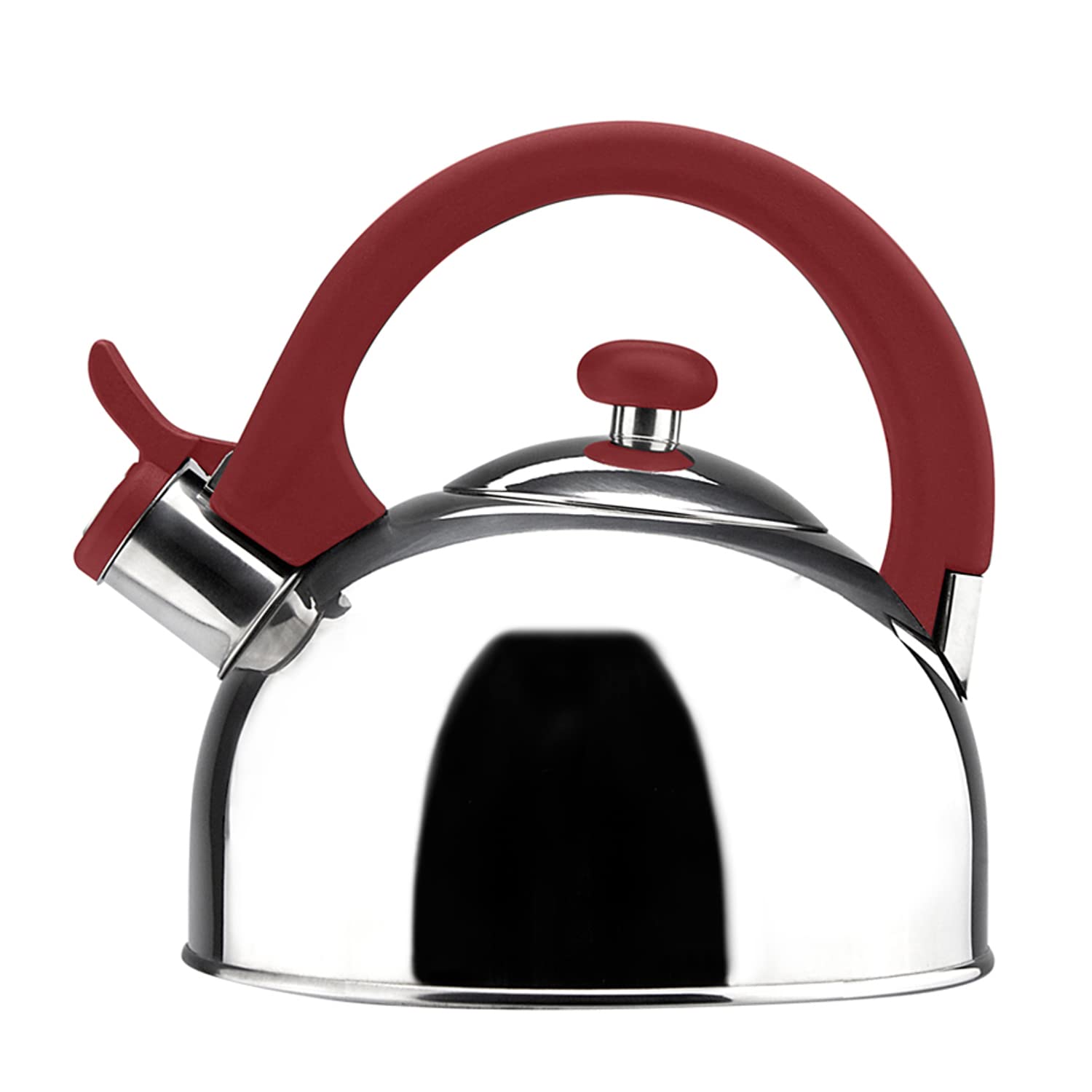 MAGEFESA Acacia Red Stainless Steel Whistling Tea Kettle - 2.1 Quart Stovetop Teapot with Heat-Resistant Ergonomic Handle - Compatible with All Stovetops (Gas, Electric, Induction) - Perfect for Home, Office & Outdoor Tea Brewing